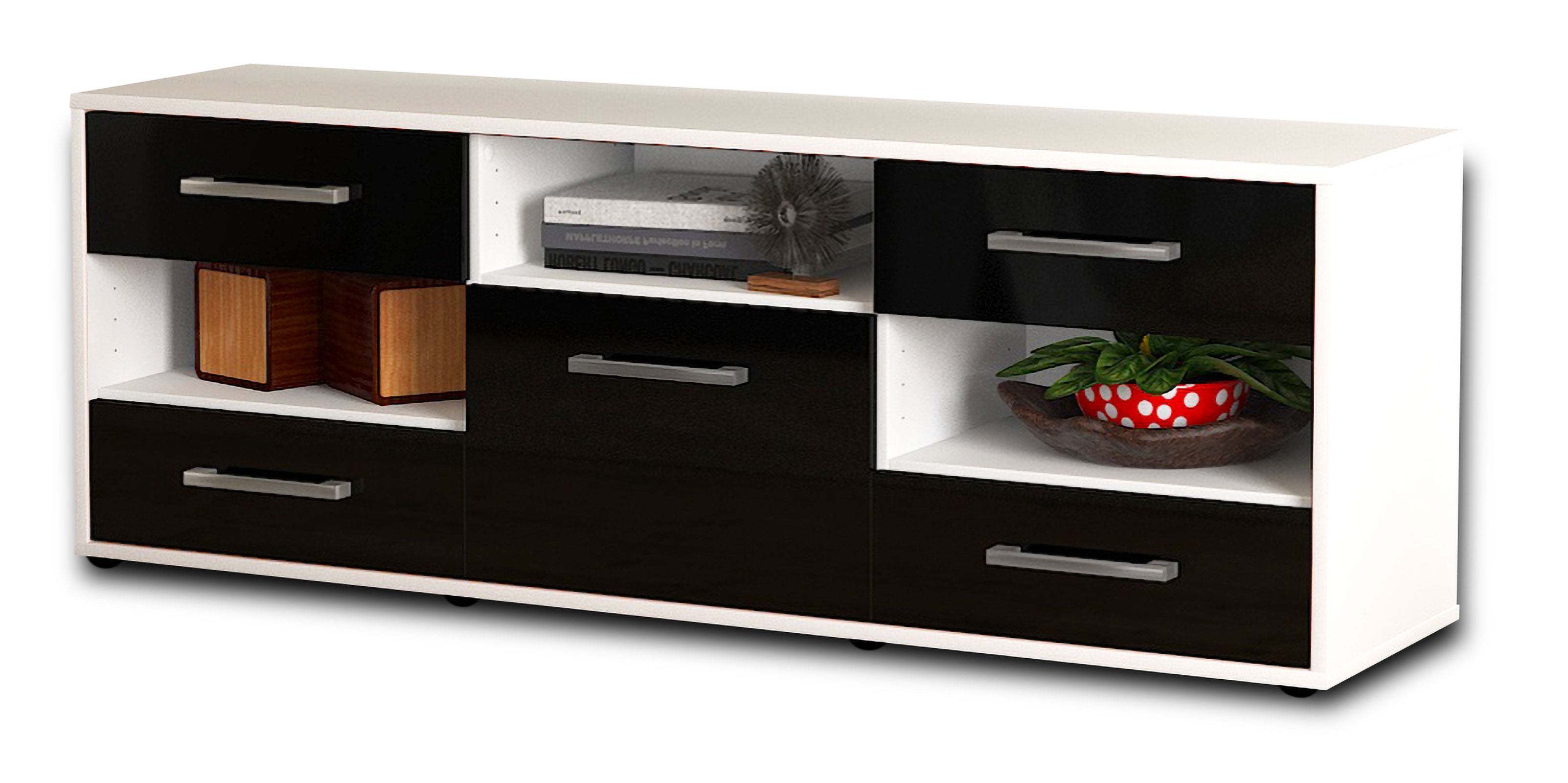 Lowboard - Annina - Design Hochglanz - Freistehend mit Griffe 136 cm Weiss