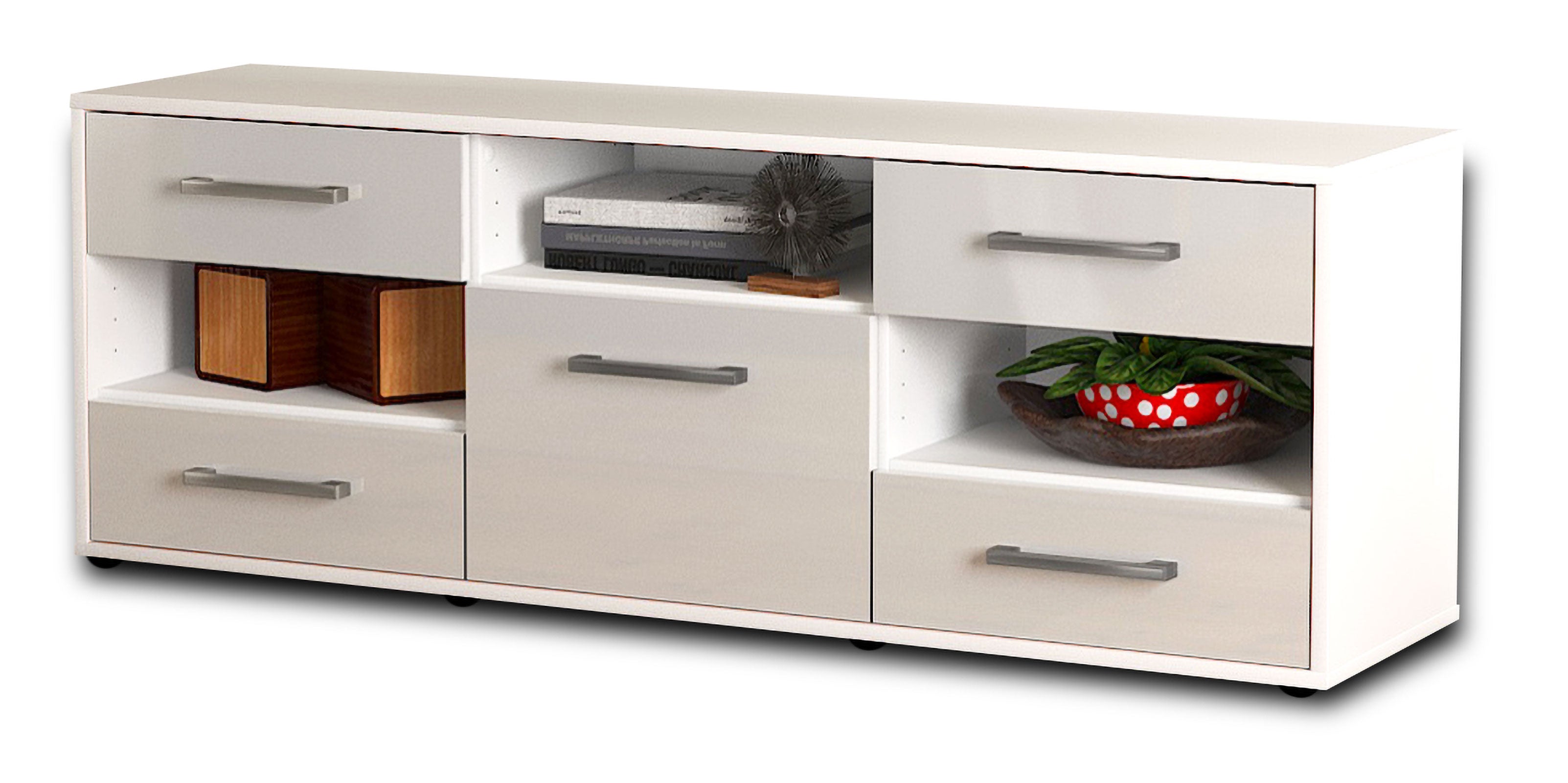 Lowboard - Annina - Design Hochglanz - Freistehend mit Griffe 136 cm Weiss