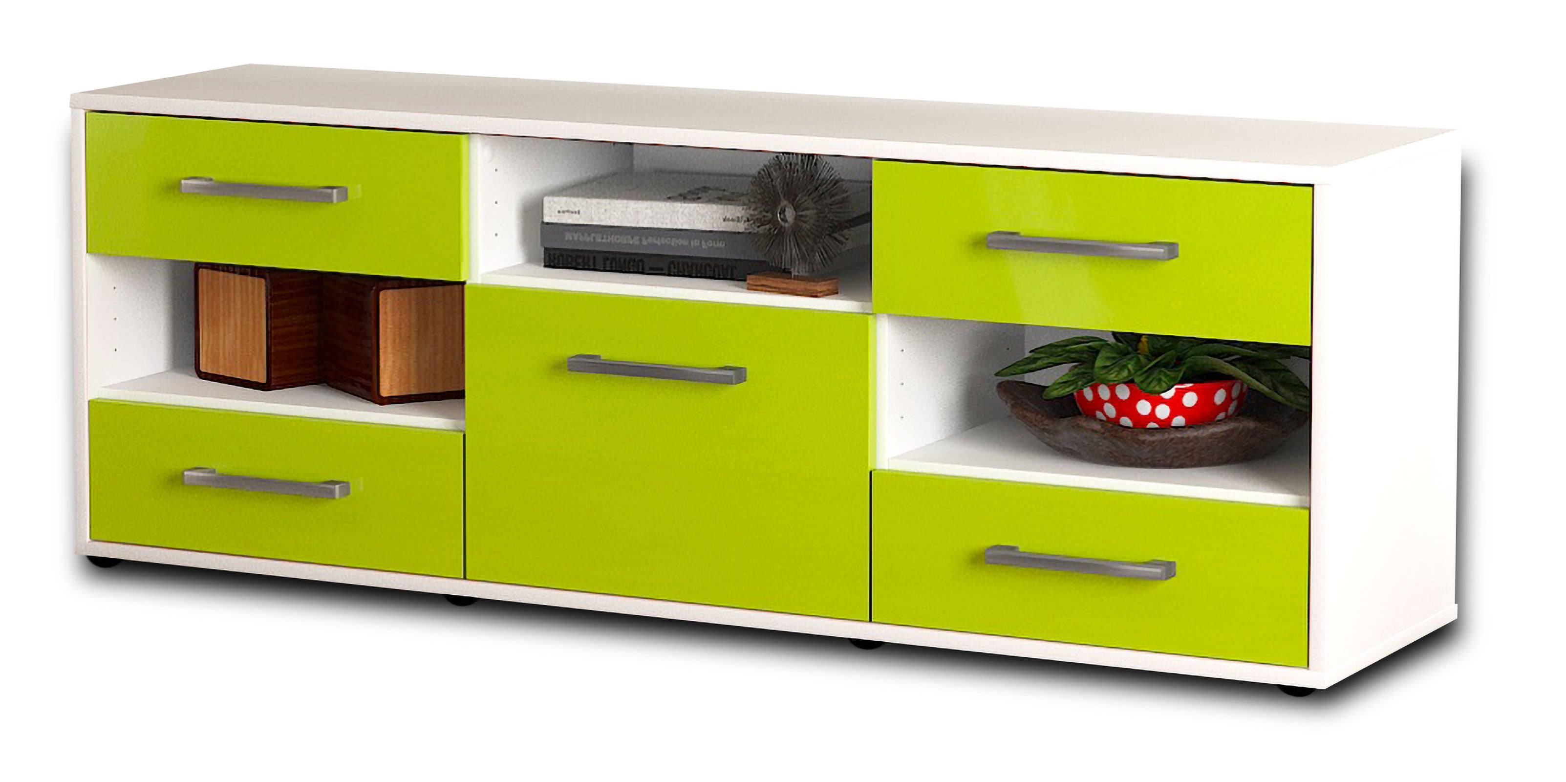 Lowboard - Annina - Design Hochglanz - Freistehend mit Griffe 136 cm Weiss