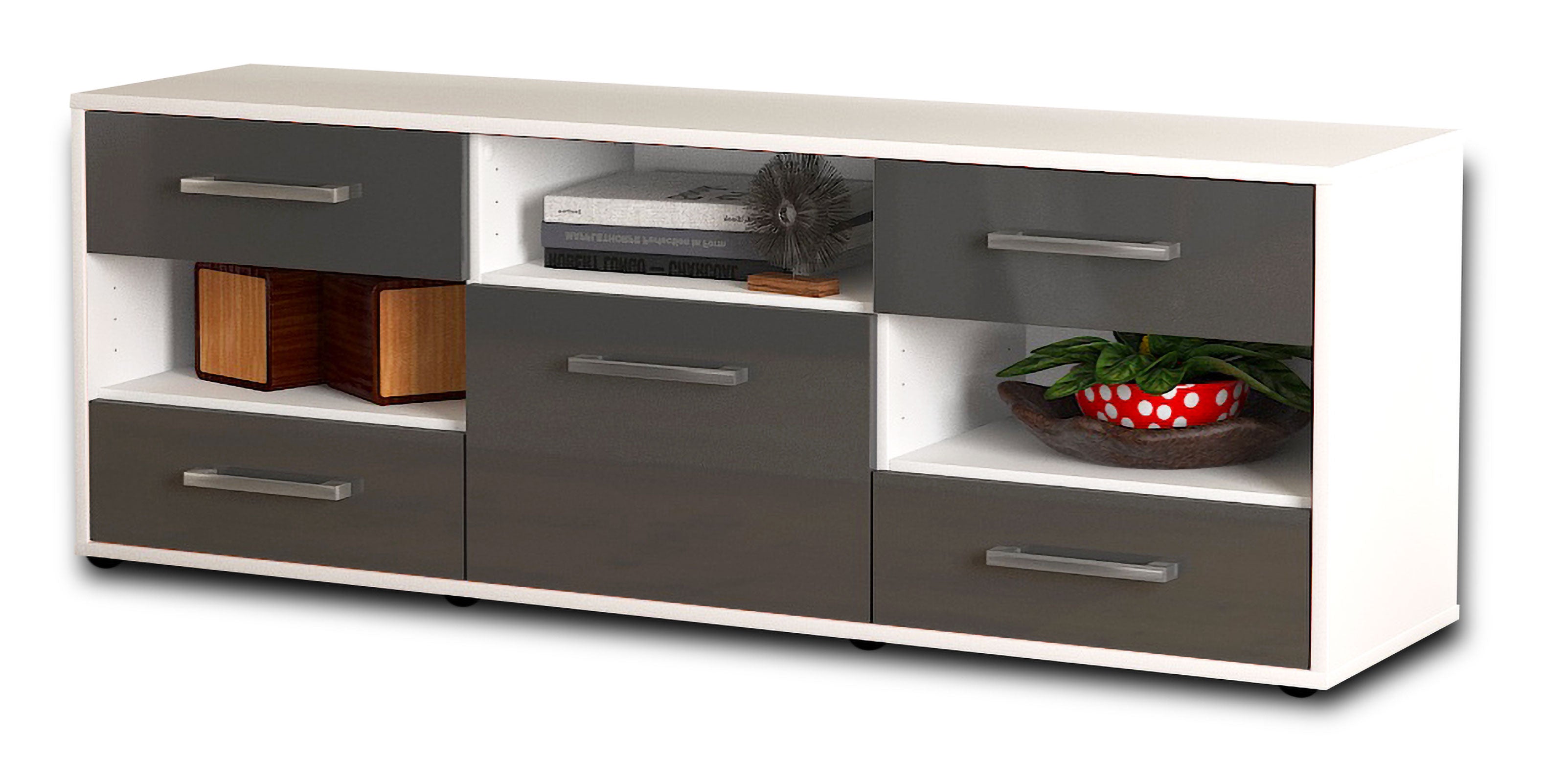 Lowboard - Annina - Design Hochglanz - Freistehend mit Griffe 136 cm Weiss