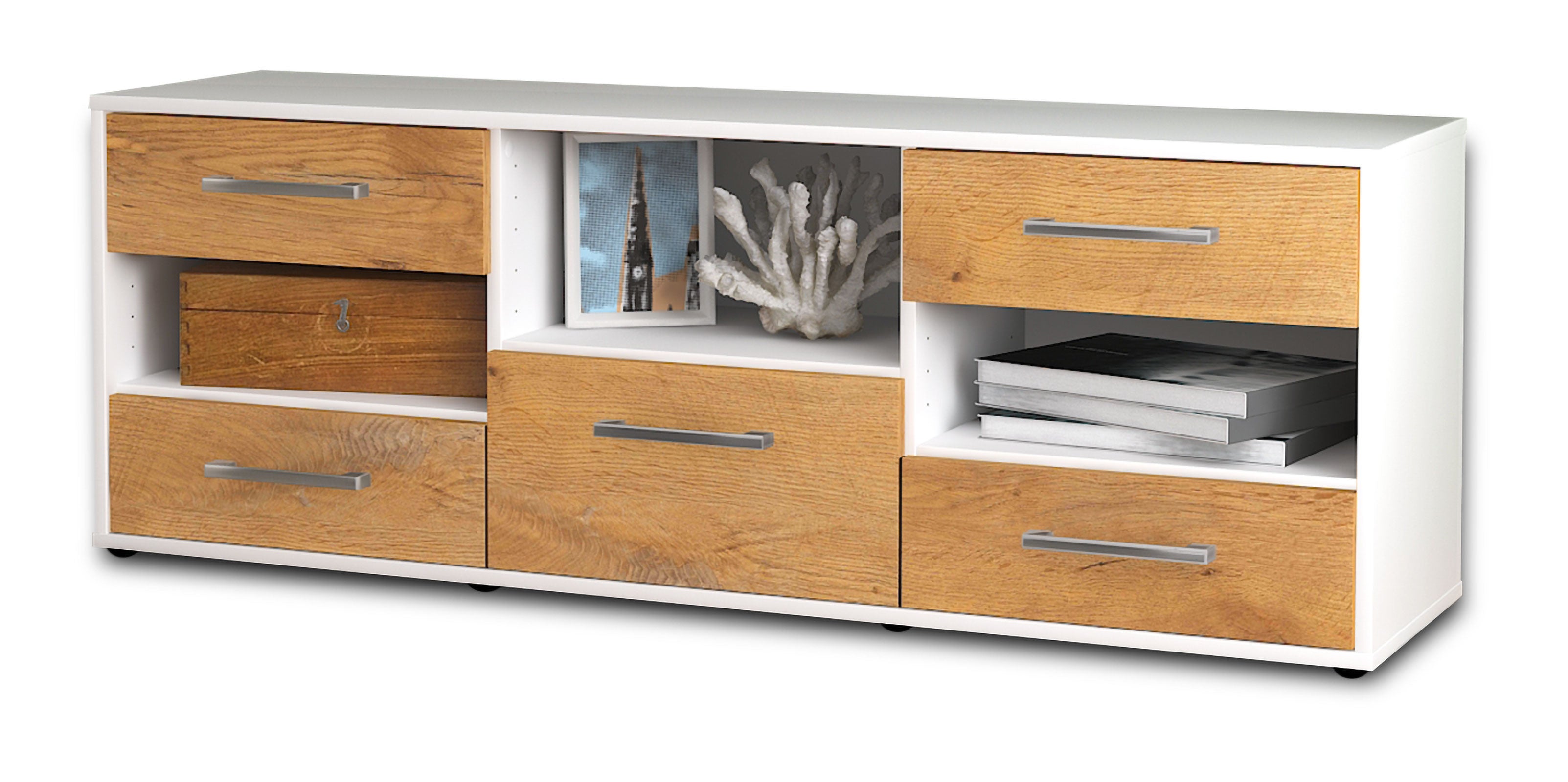 Lowboard - Annunziata - Design Holzdekor - Freistehend mit Griffe 136 cm Weiss