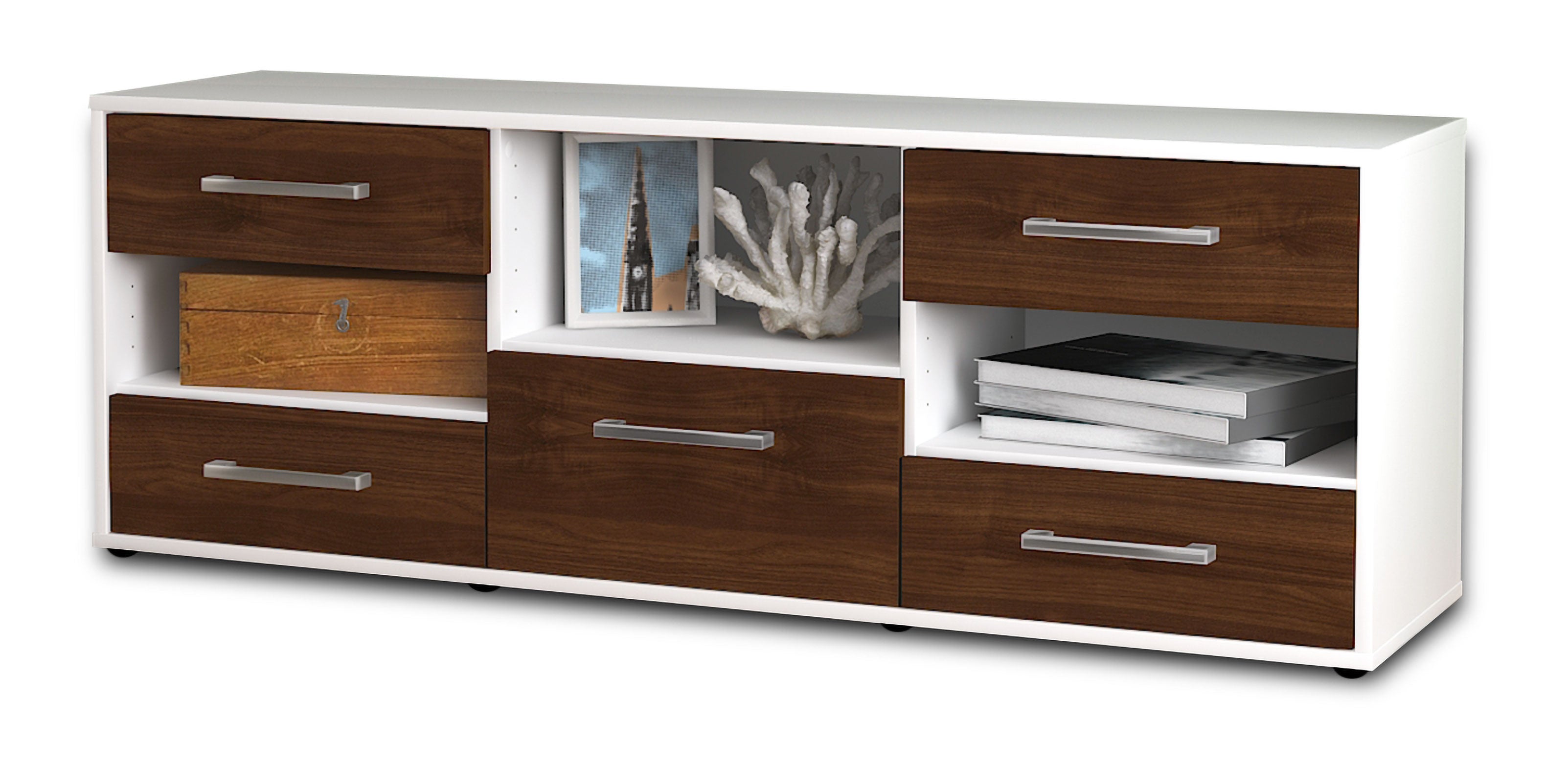 Lowboard - Annunziata - Design Holzdekor - Freistehend mit Griffe 136 cm Weiss