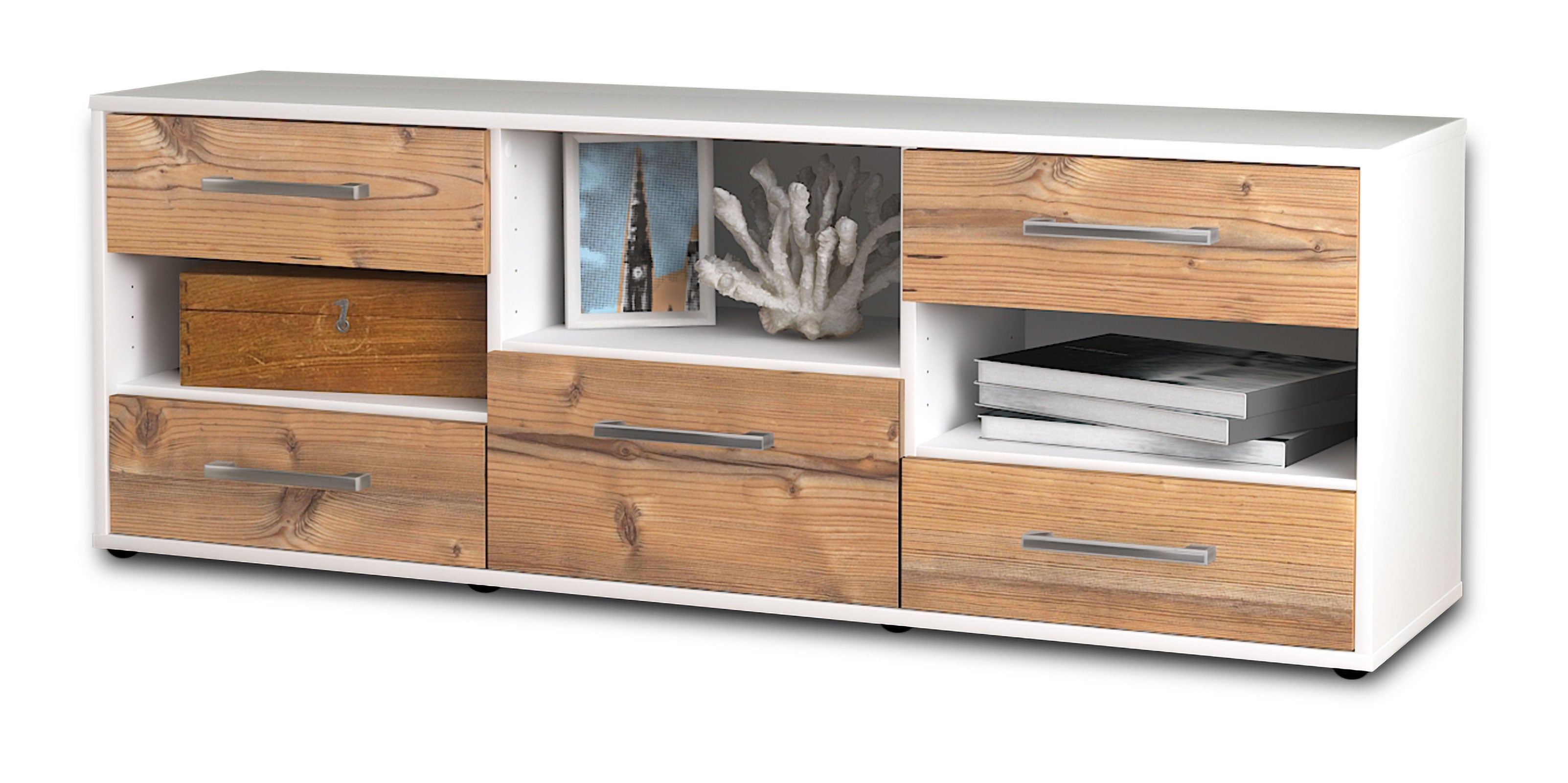 Lowboard - Annunziata - Design Holzdekor - Freistehend mit Griffe 136 cm Weiss