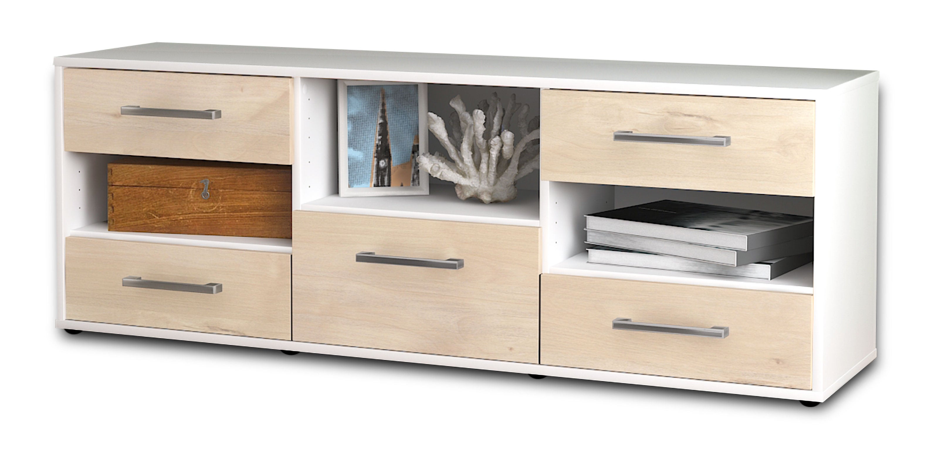 Lowboard - Annunziata - Design Holzdekor - Freistehend mit Griffe 136 cm Weiss