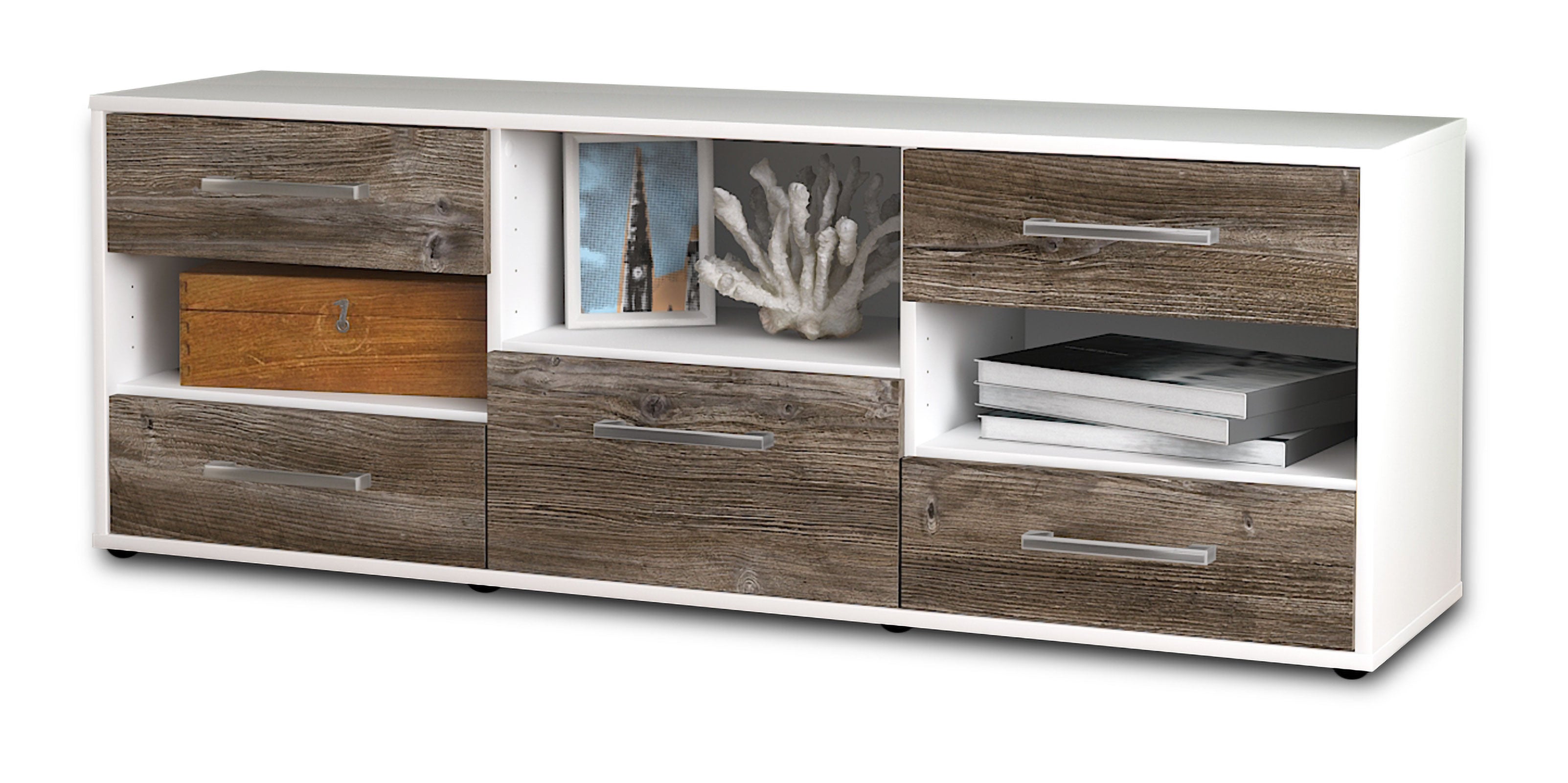 Lowboard - Annunziata - Design Holzdekor - Freistehend mit Griffe 136 cm Weiss