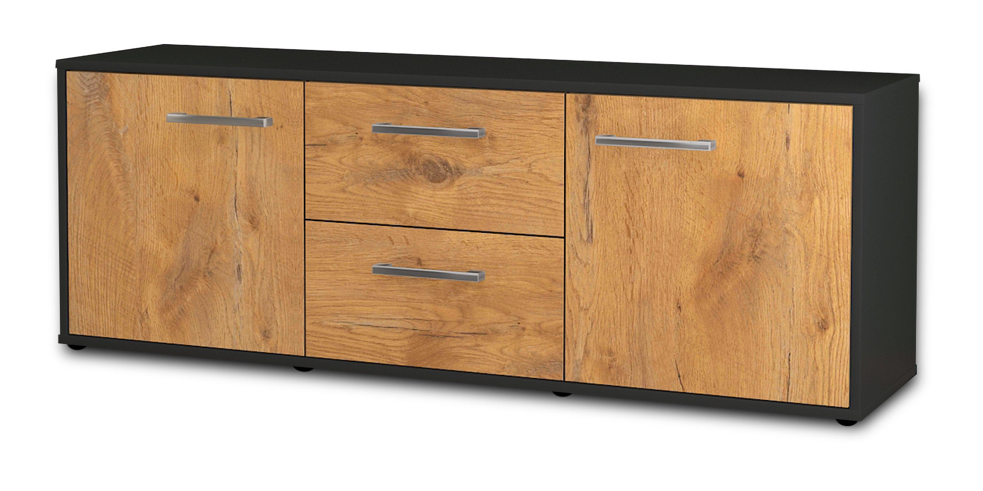 Lowboard - Alma - Design Holzdekor - Freistehend mit Griffe 136 cm Anthrazit
