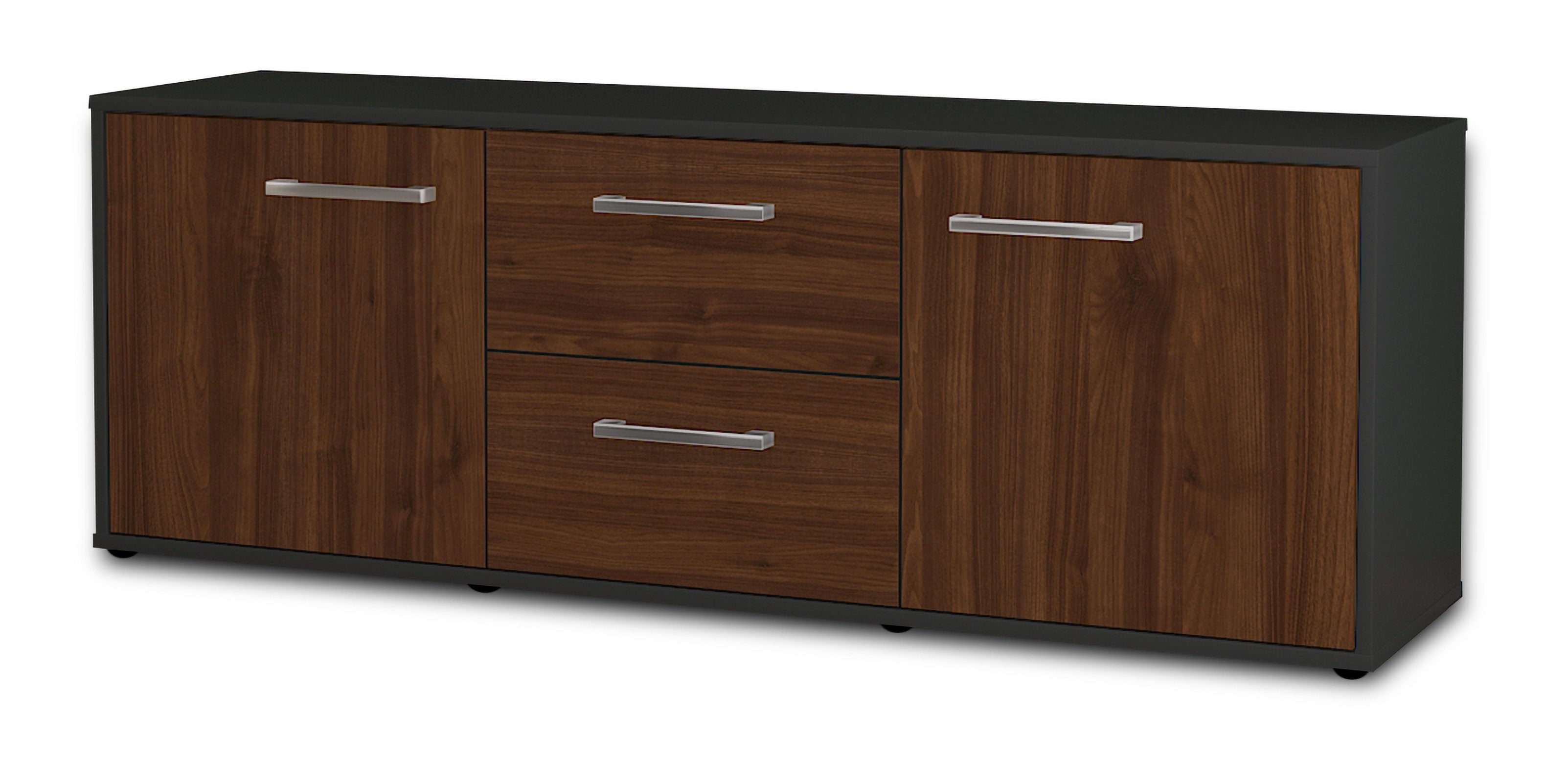 Lowboard - Alma - Design Holzdekor - Freistehend mit Griffe 136 cm Anthrazit