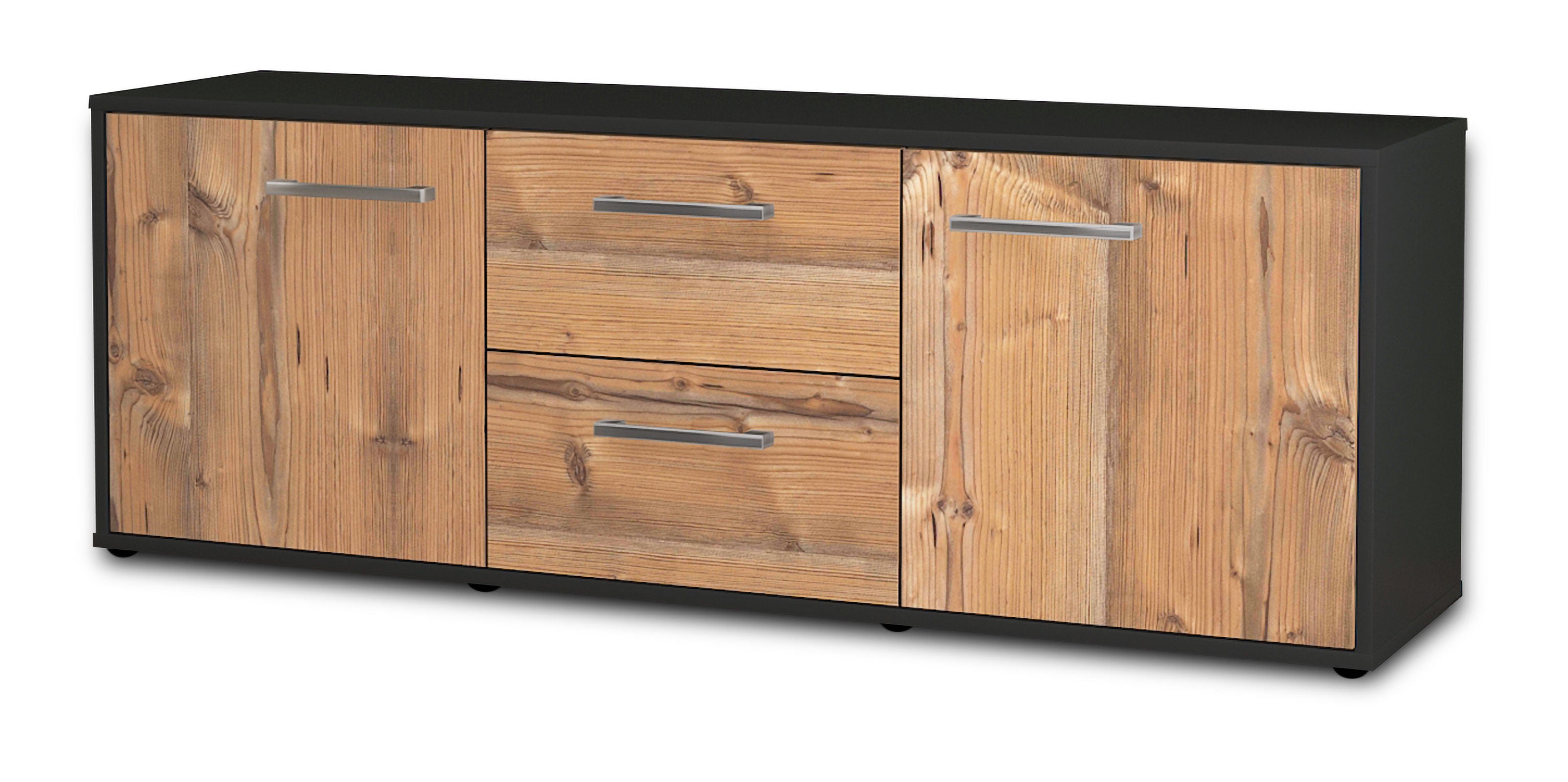 Lowboard - Alma - Design Holzdekor - Freistehend mit Griffe 136 cm Anthrazit