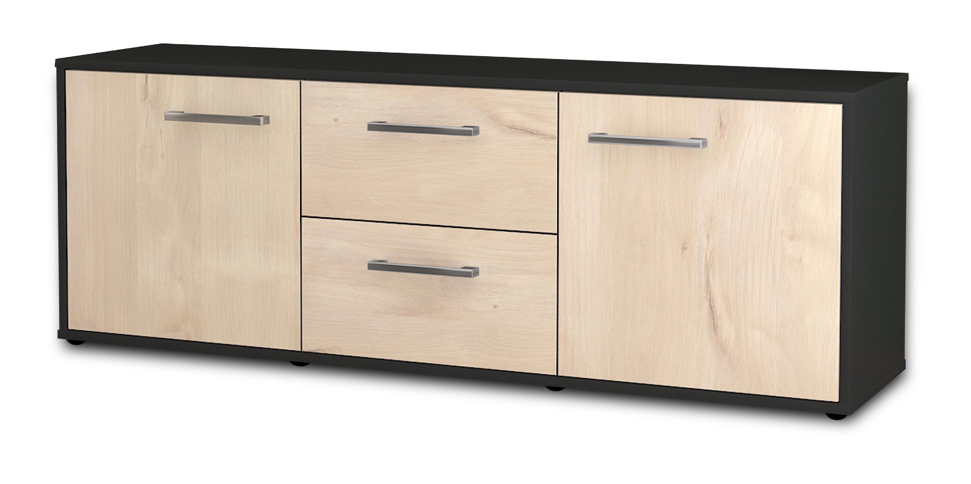 Lowboard - Alma - Design Holzdekor - Freistehend mit Griffe 136 cm Anthrazit