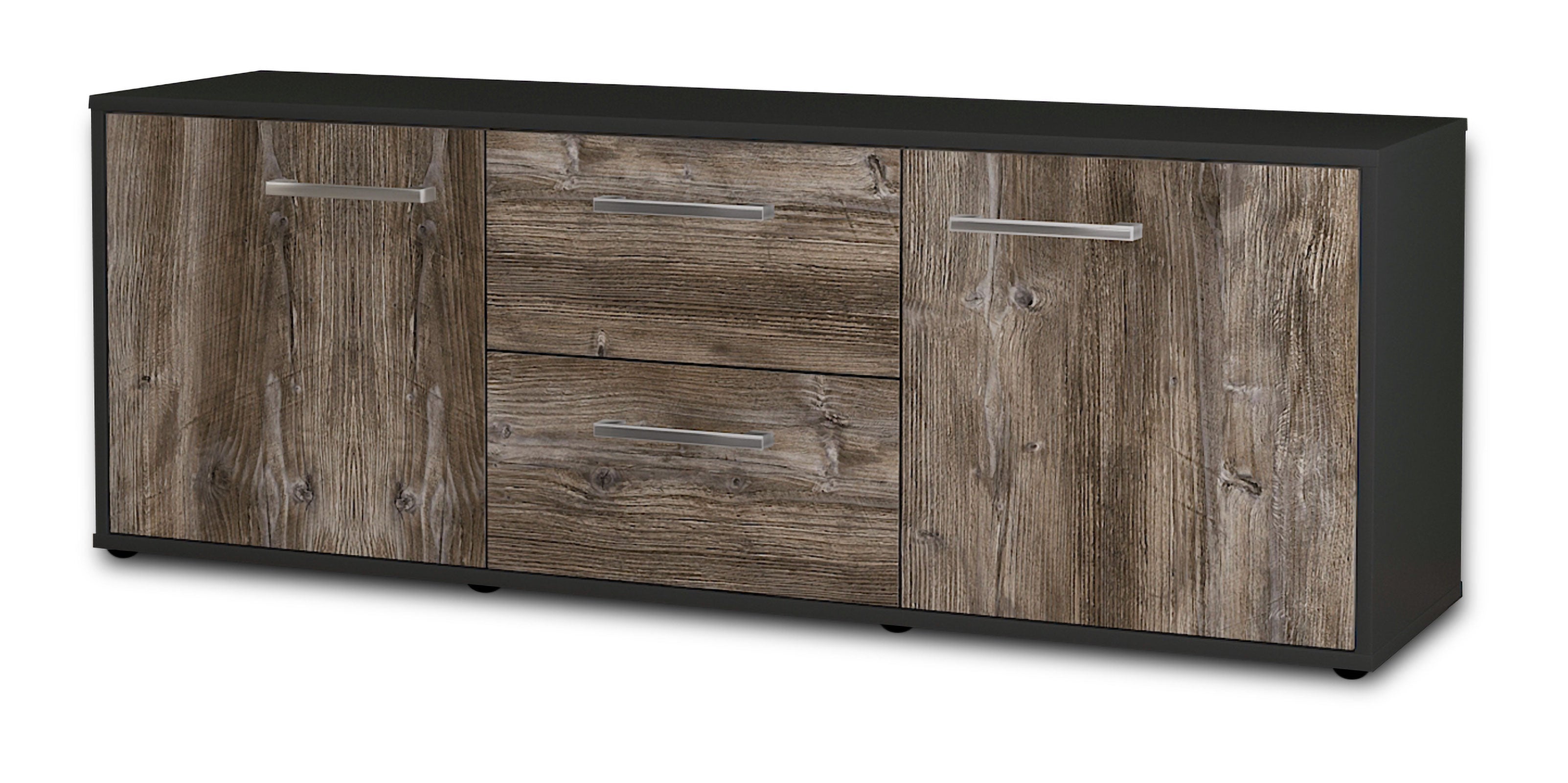 Lowboard - Alma - Design Holzdekor - Freistehend mit Griffe 136 cm Anthrazit