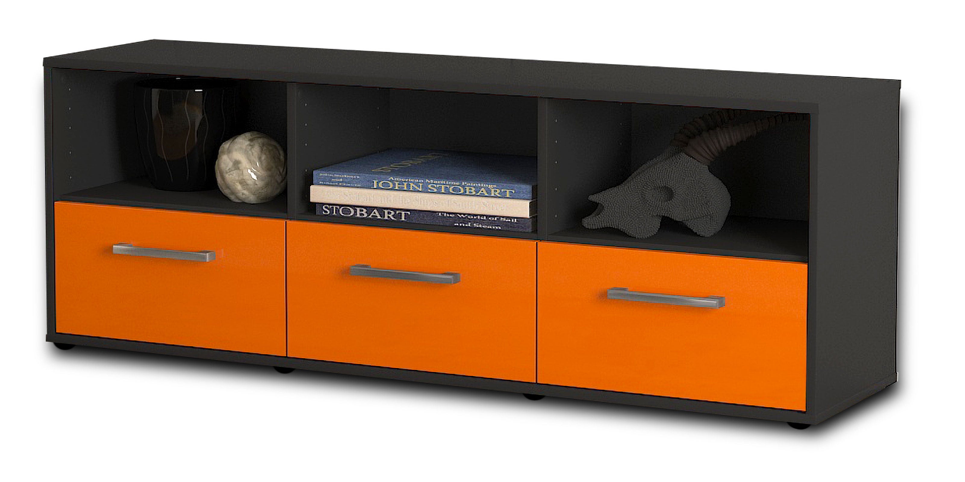 Lowboard - Amalia - Design Hochglanz - Freistehend mit Griffe 136 cm Anthrazit