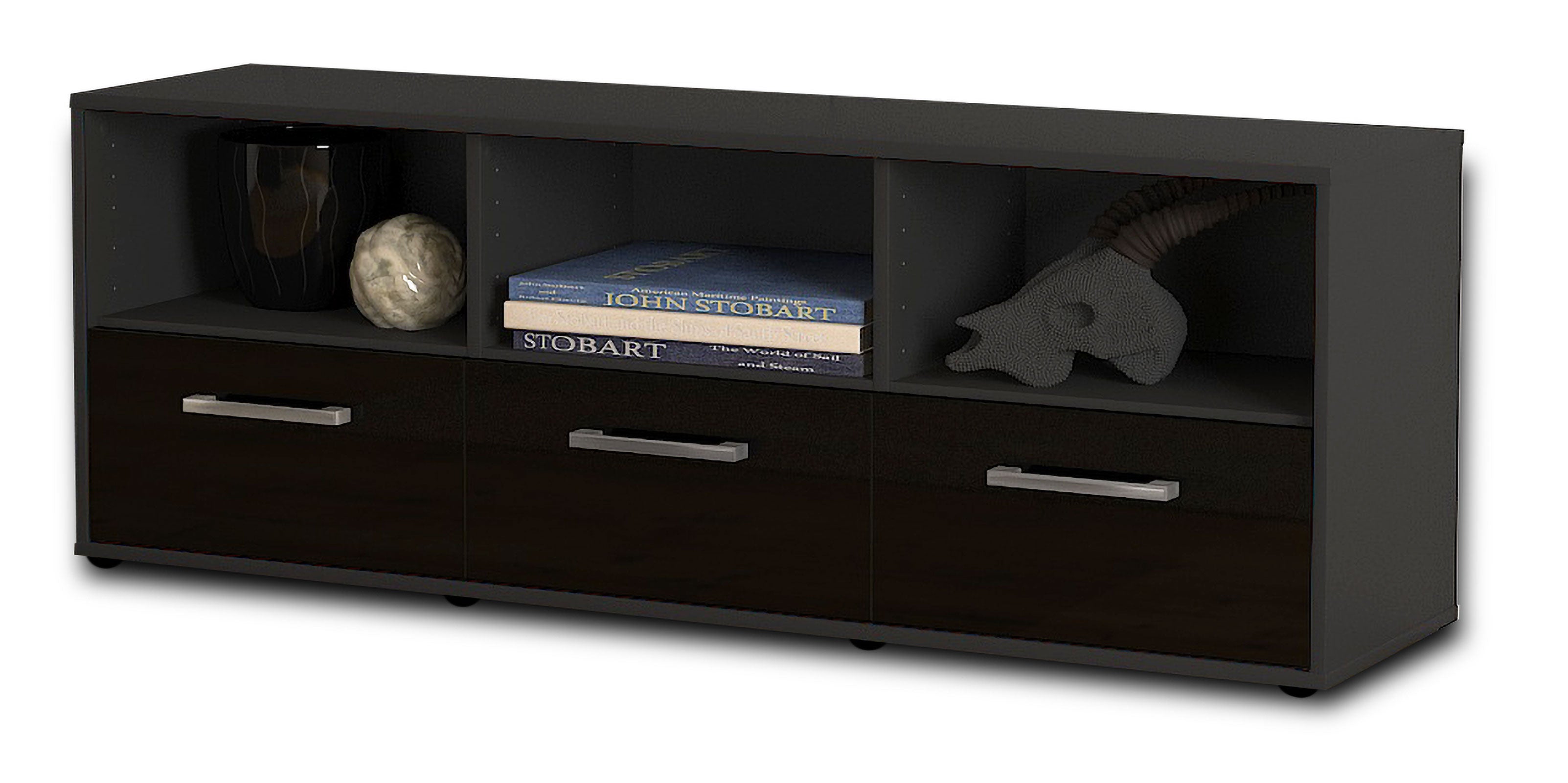Lowboard - Amalia - Design Hochglanz - Freistehend mit Griffe 136 cm Anthrazit