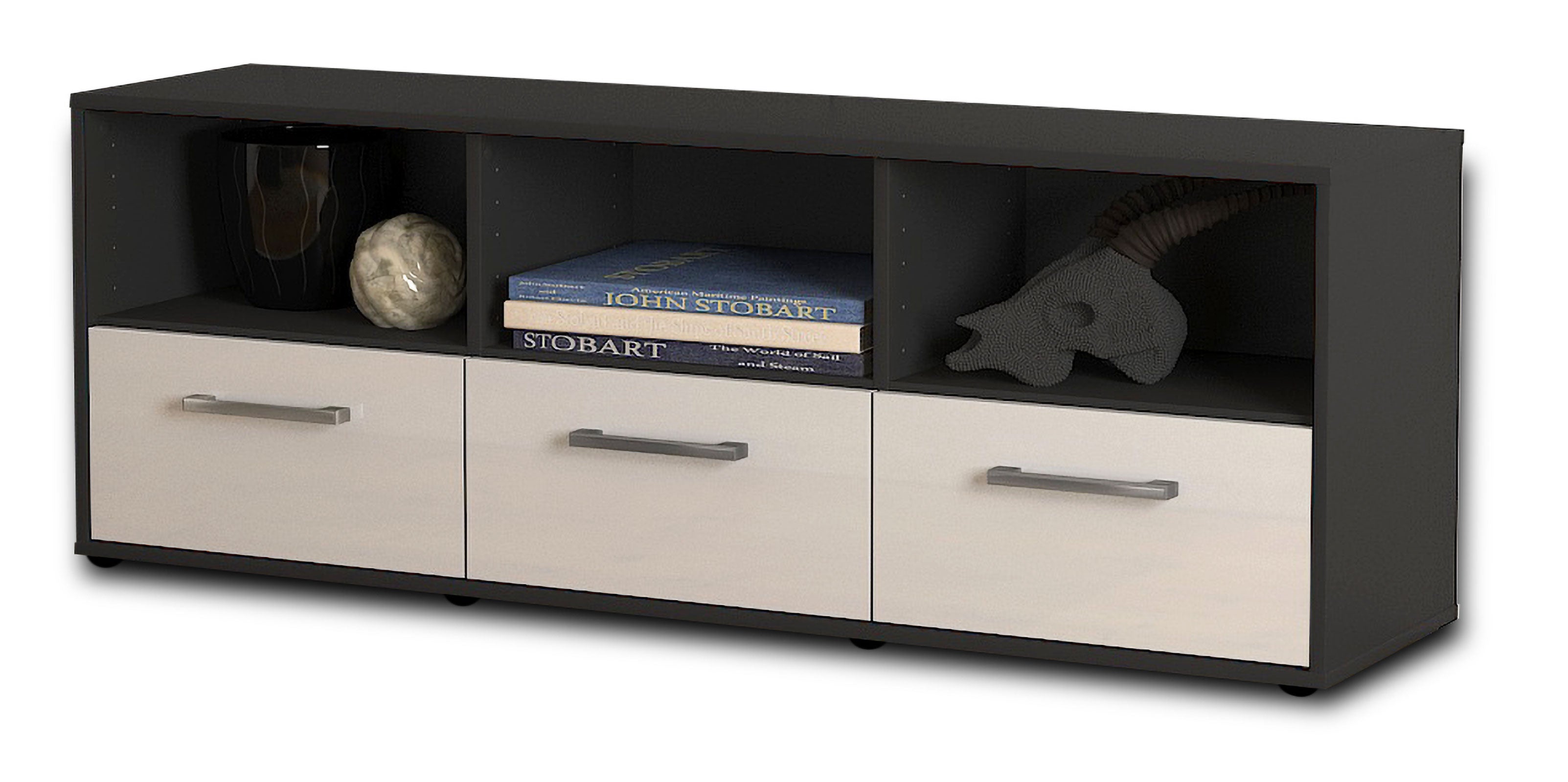 Lowboard - Amalia - Design Hochglanz - Freistehend mit Griffe 136 cm Anthrazit