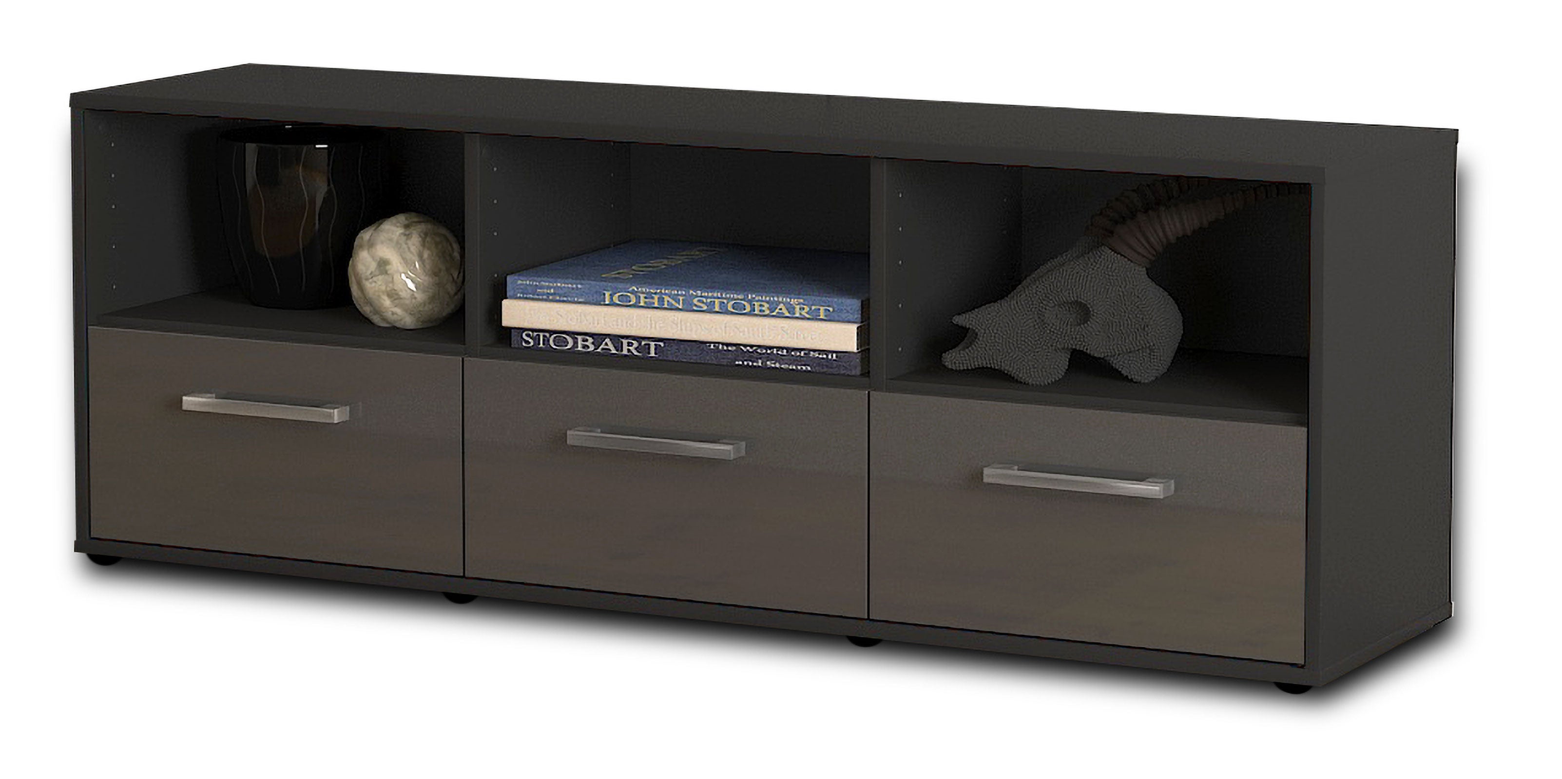 Lowboard - Amalia - Design Hochglanz - Freistehend mit Griffe 136 cm Anthrazit