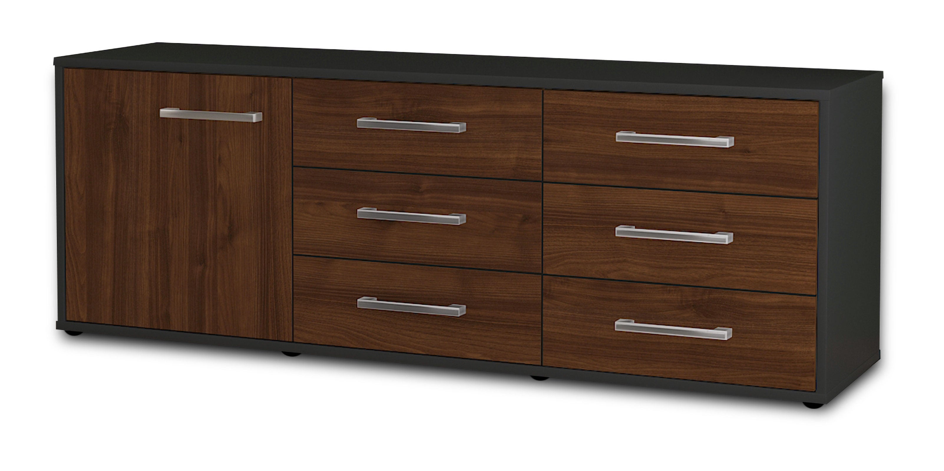 Lowboard - Amedea - Design Holzdekor - Freistehend mit Griffe 136 cm Anthrazit