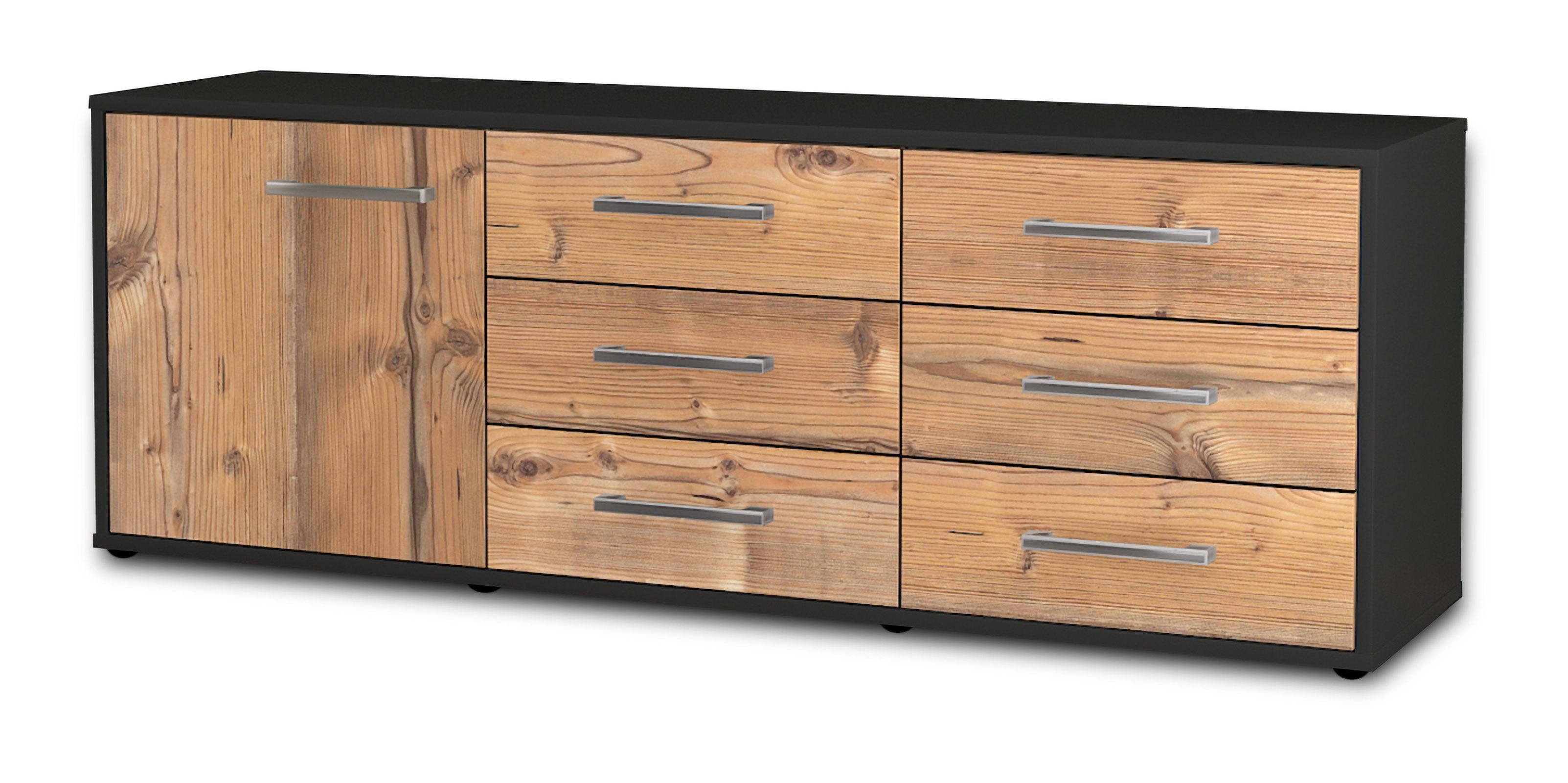 Lowboard - Amedea - Design Holzdekor - Freistehend mit Griffe 136 cm Anthrazit