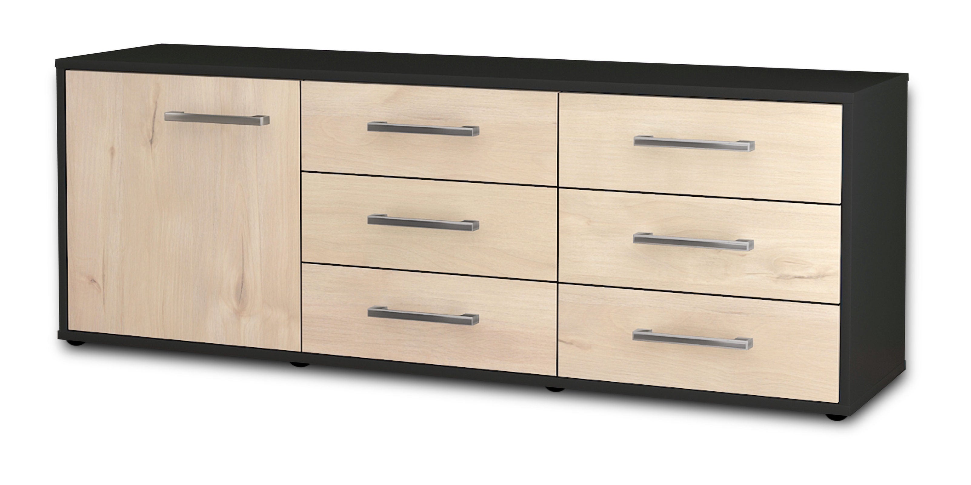 Lowboard - Amedea - Design Holzdekor - Freistehend mit Griffe 136 cm Anthrazit