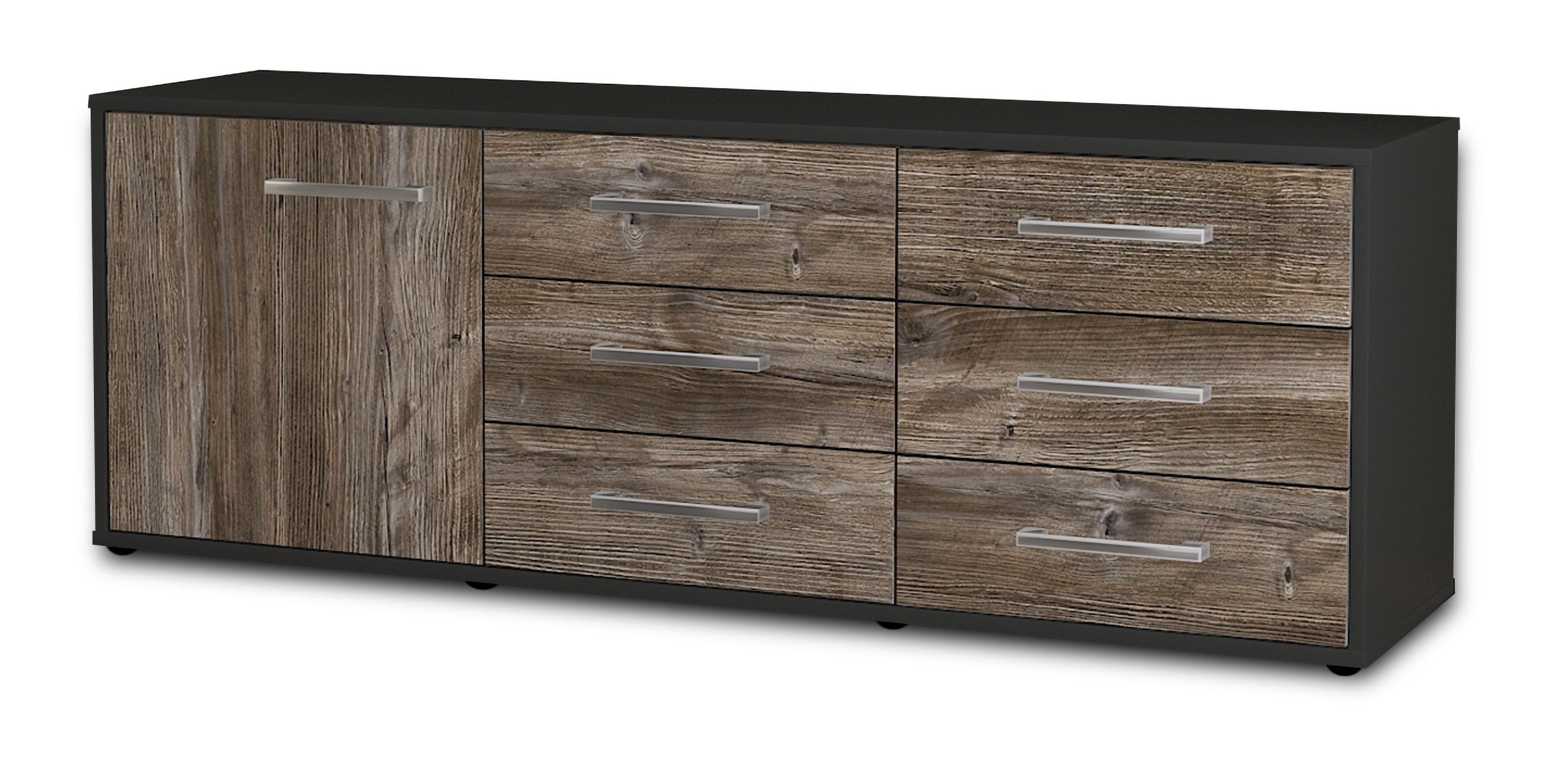 Lowboard - Amedea - Design Holzdekor - Freistehend mit Griffe 136 cm Anthrazit