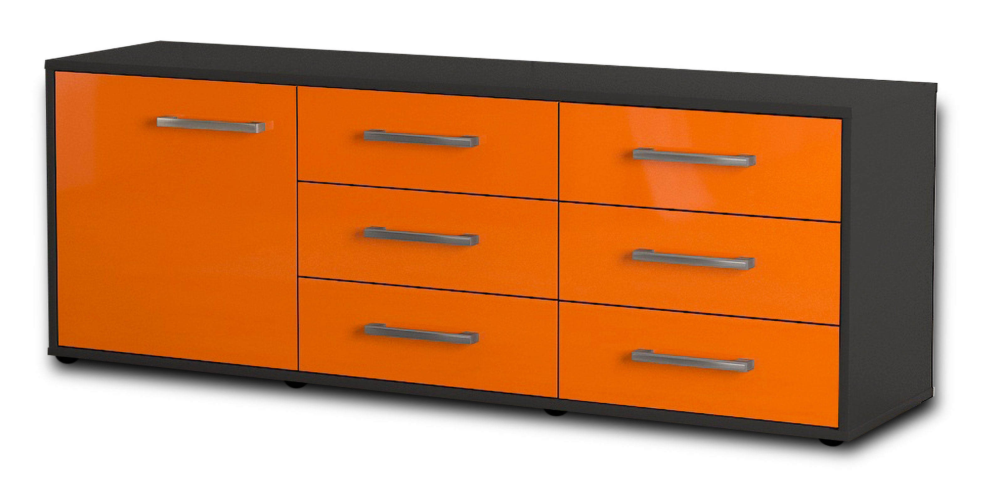 Lowboard - Amedea - Design Hochglanz - Freistehend mit Griffe 136 cm Anthrazit