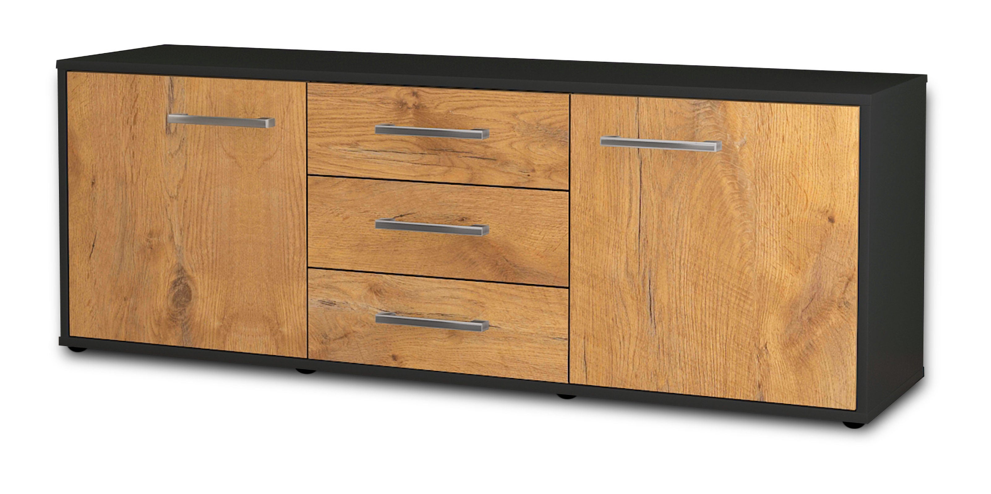 Lowboard - Ameline - Design Holzdekor - Freistehend mit Griffe 136 cm Anthrazit