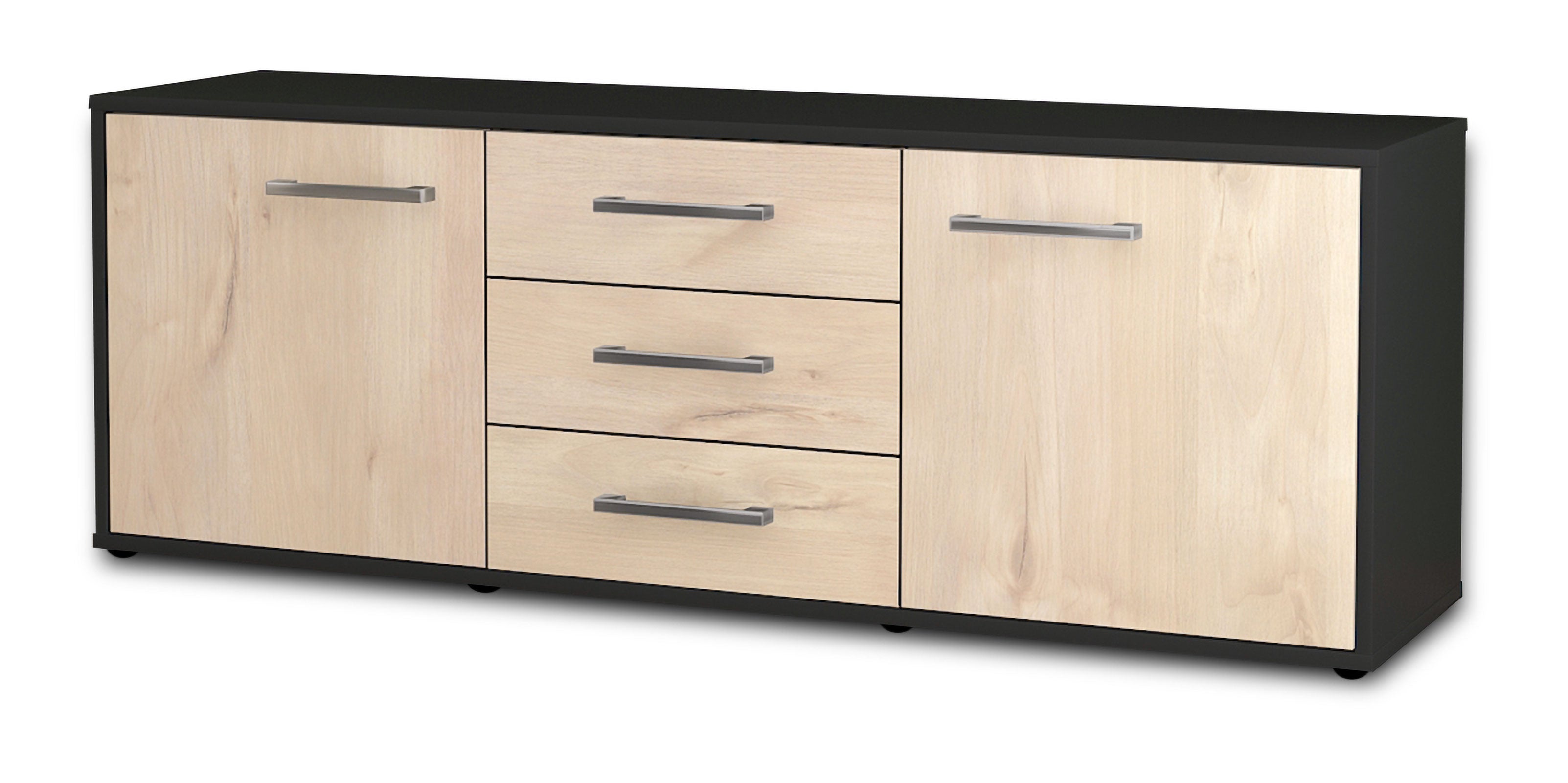 Lowboard - Ameline - Design Holzdekor - Freistehend mit Griffe 136 cm Anthrazit