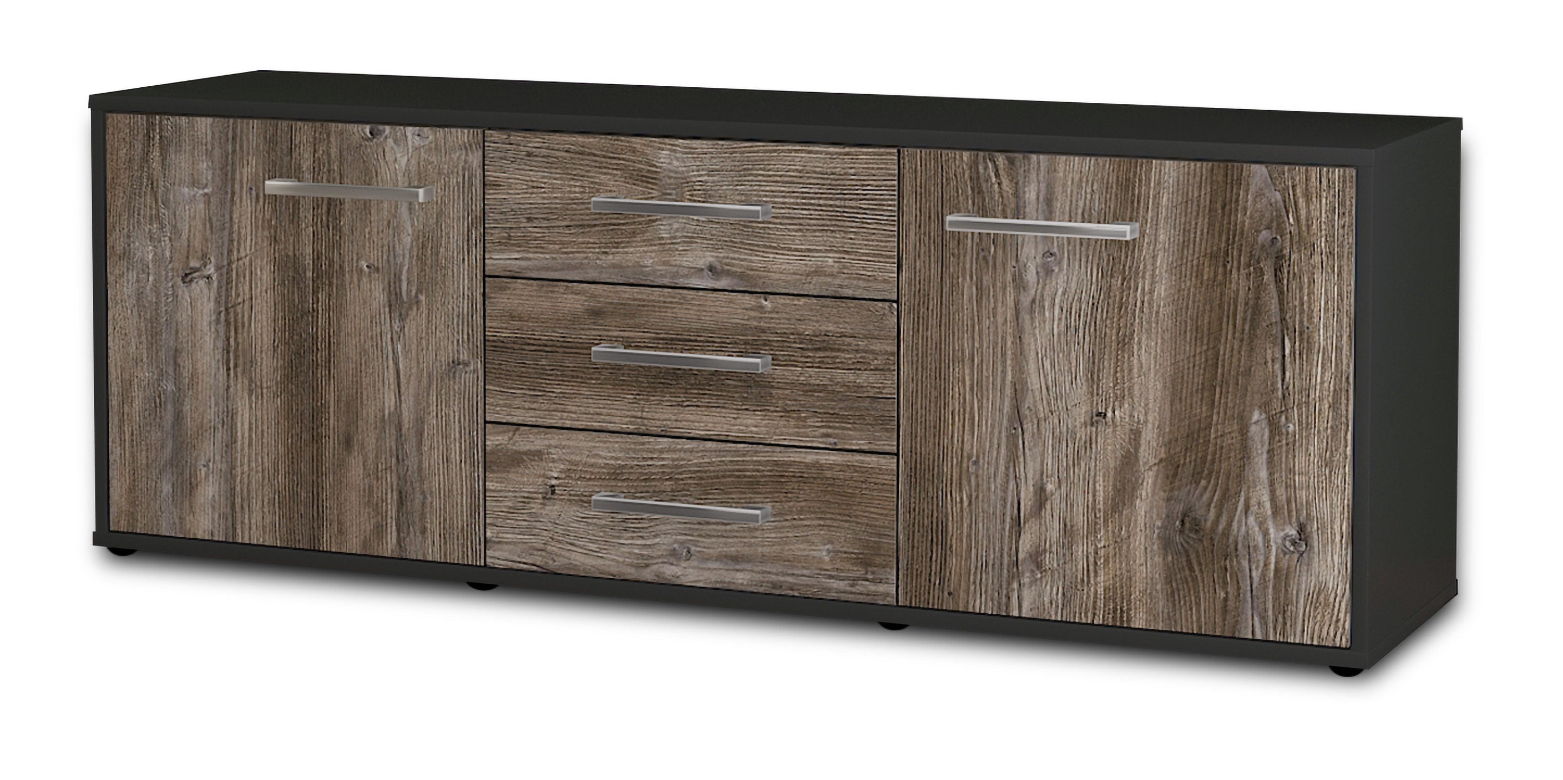 Lowboard - Ameline - Design Holzdekor - Freistehend mit Griffe 136 cm Anthrazit