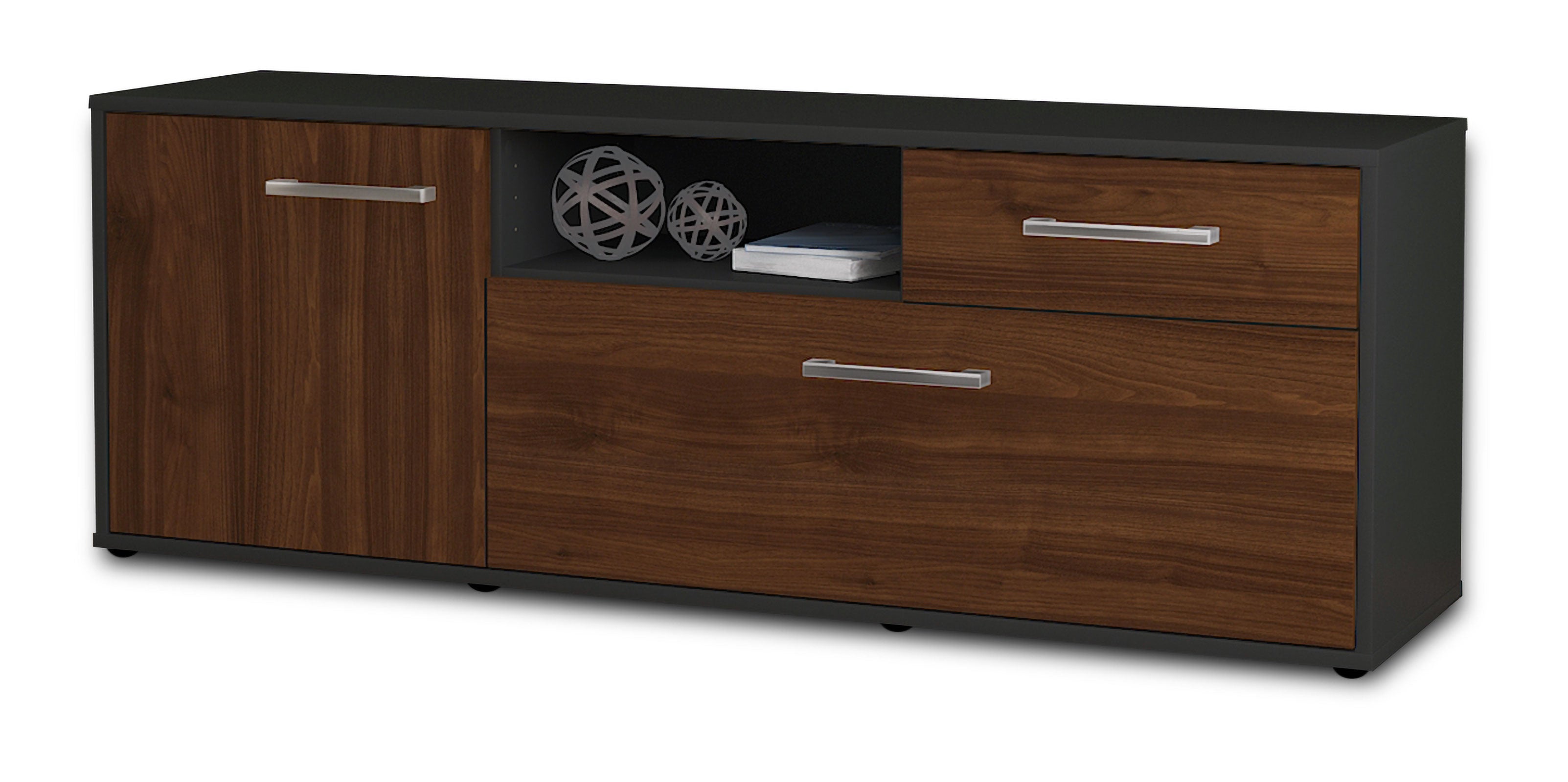 Lowboard - Amila - Design Holzdekor - Freistehend mit Griffe 136 cm Anthrazit