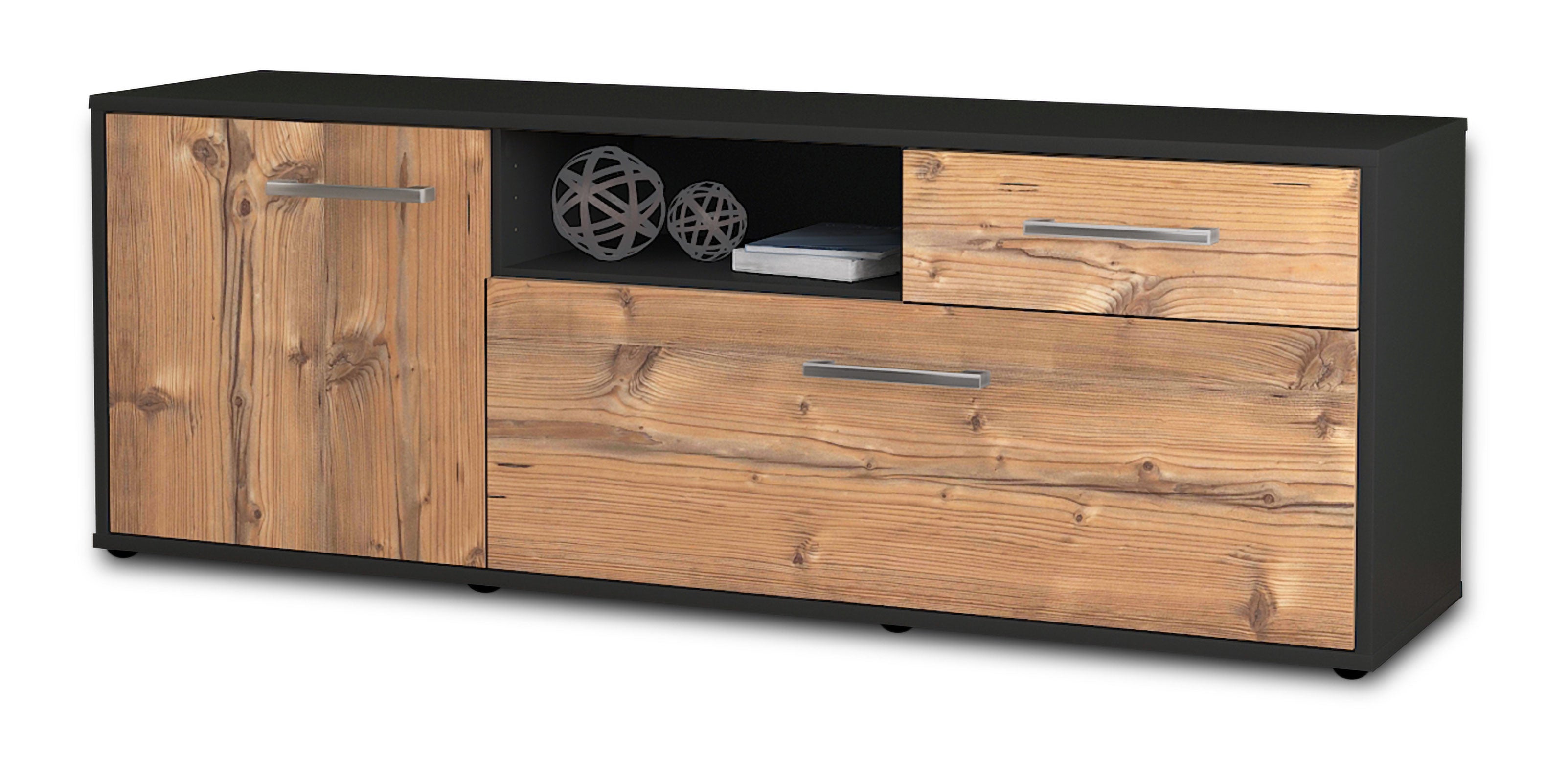 Lowboard - Amila - Design Holzdekor - Freistehend mit Griffe 136 cm Anthrazit