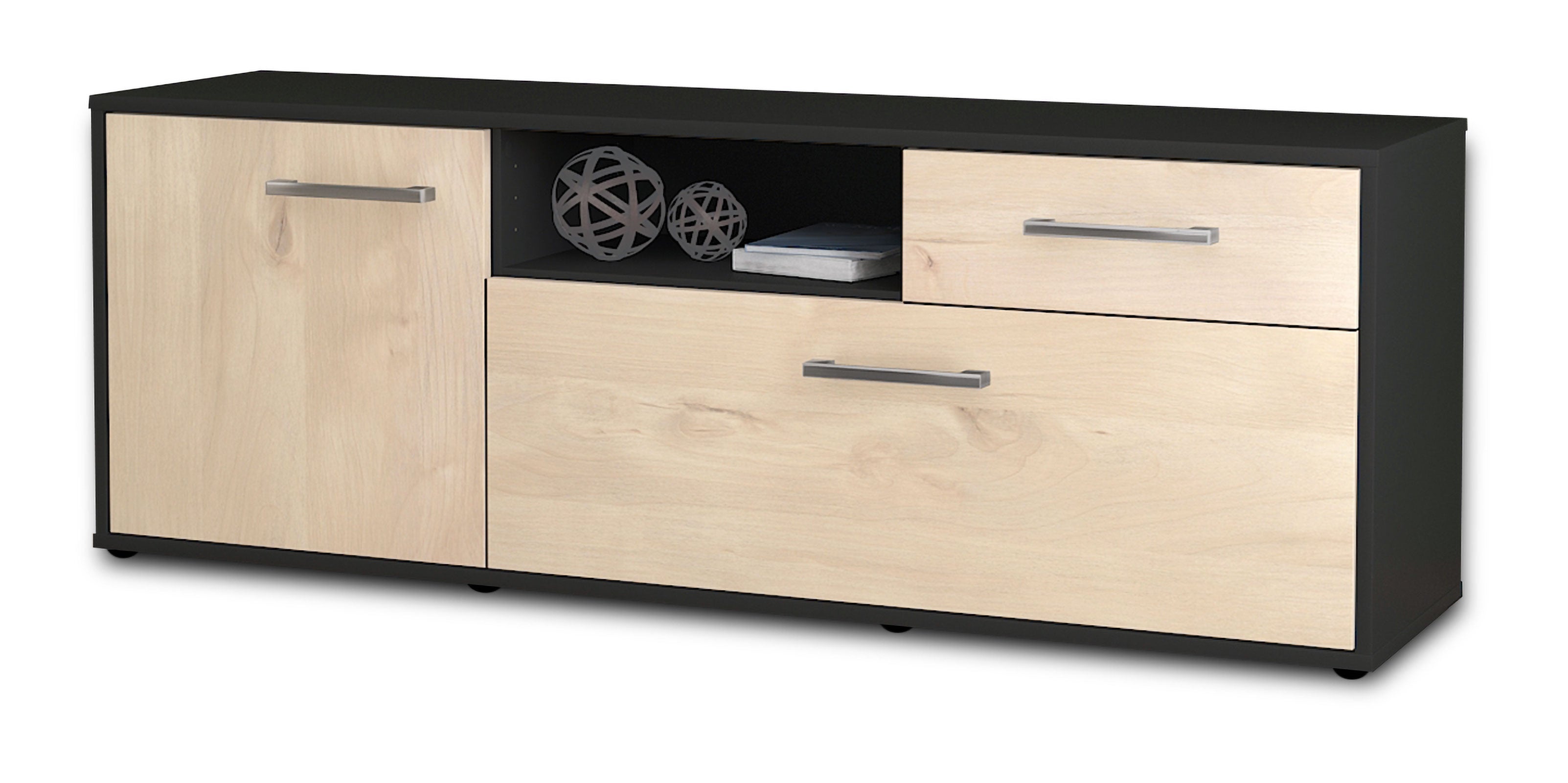 Lowboard - Amila - Design Holzdekor - Freistehend mit Griffe 136 cm Anthrazit