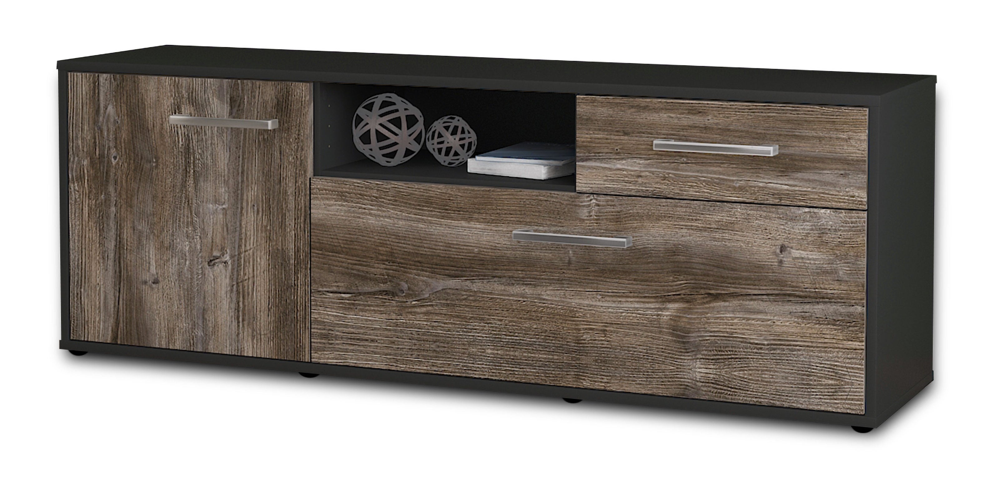 Lowboard - Amila - Design Holzdekor - Freistehend mit Griffe 136 cm Anthrazit