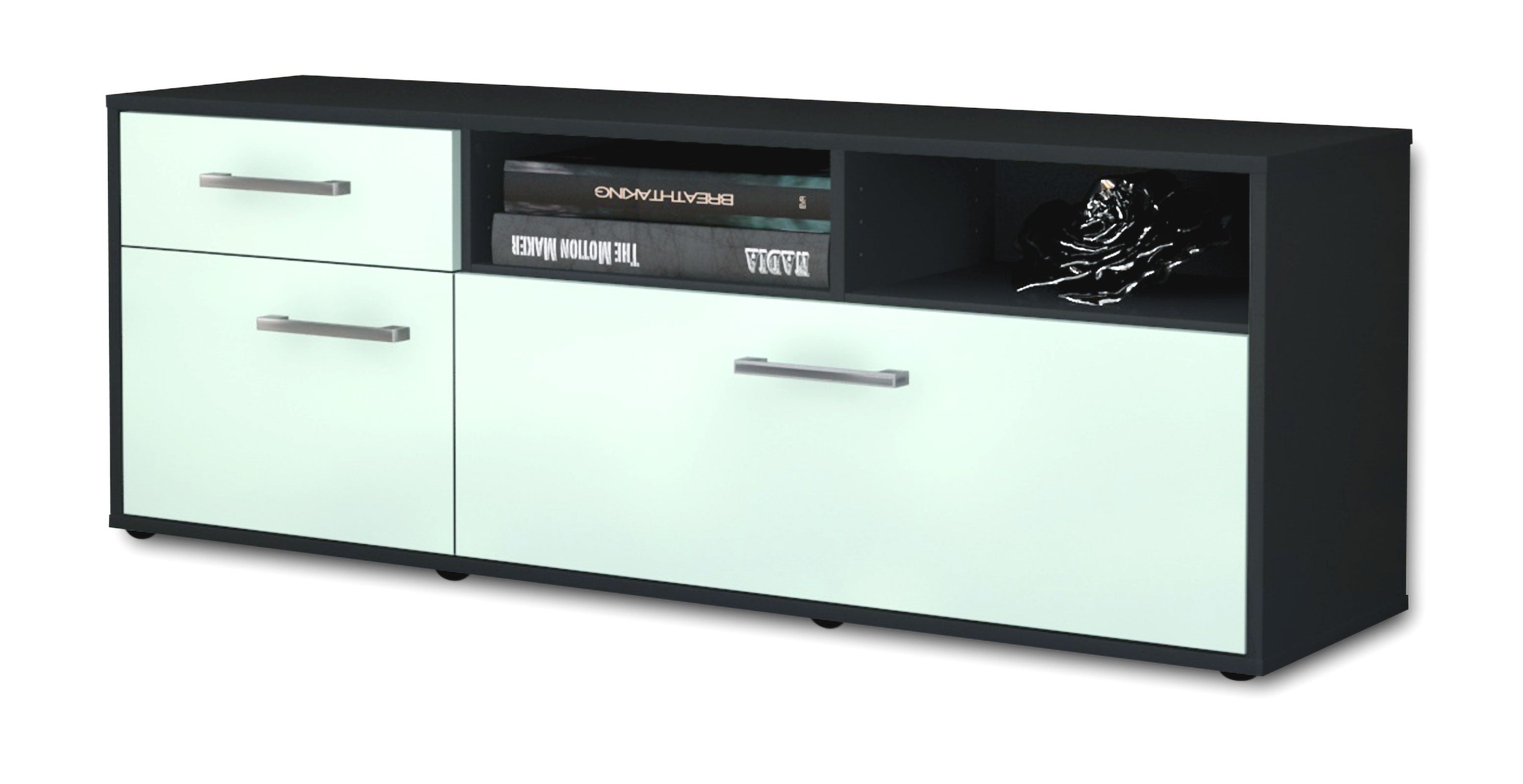 Lowboard - Amisa - Design Farbakzent - Freistehend mit Griffe 136 cm Anthrazit