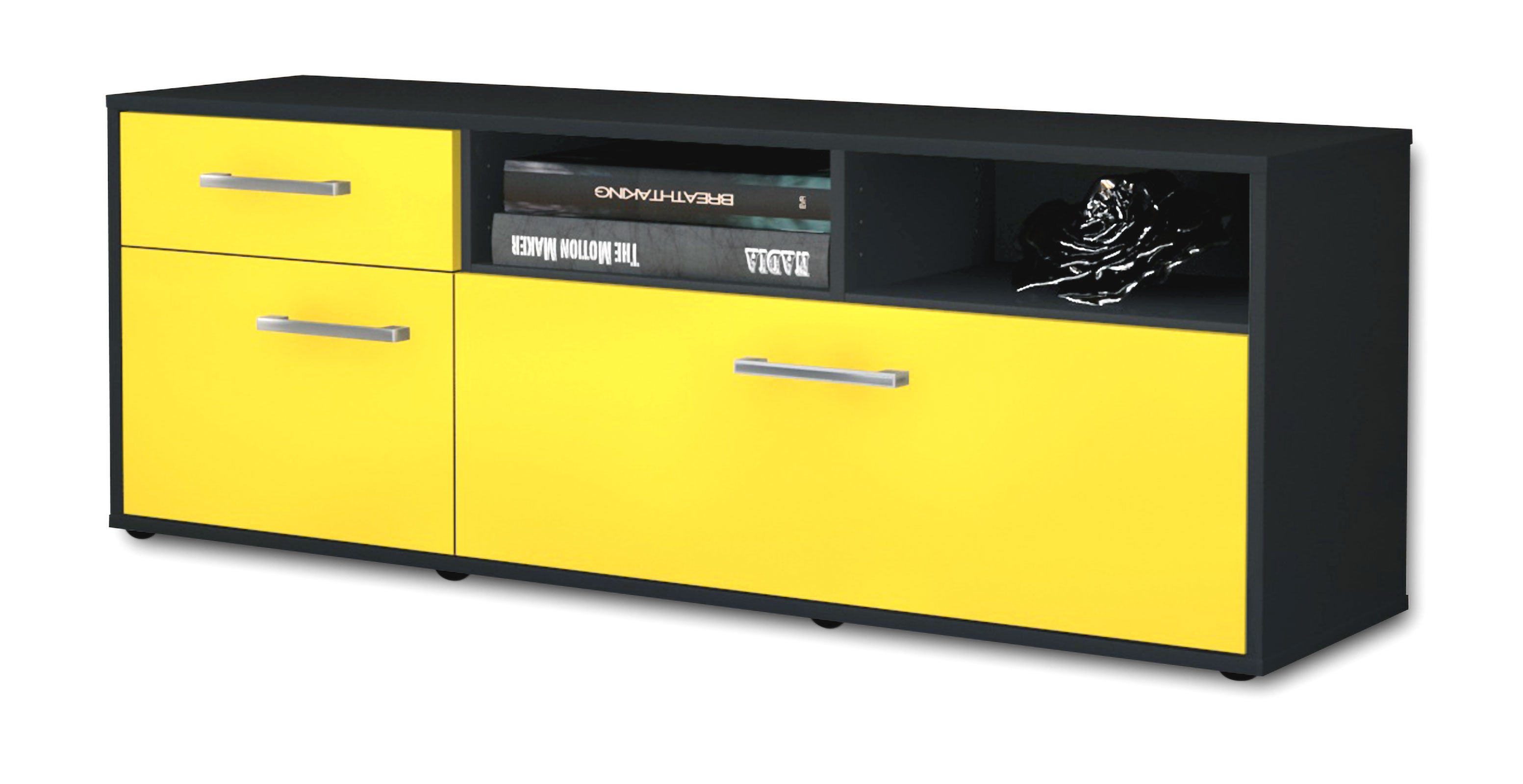 Lowboard - Amisa - Design Farbakzent - Freistehend mit Griffe 136 cm Anthrazit
