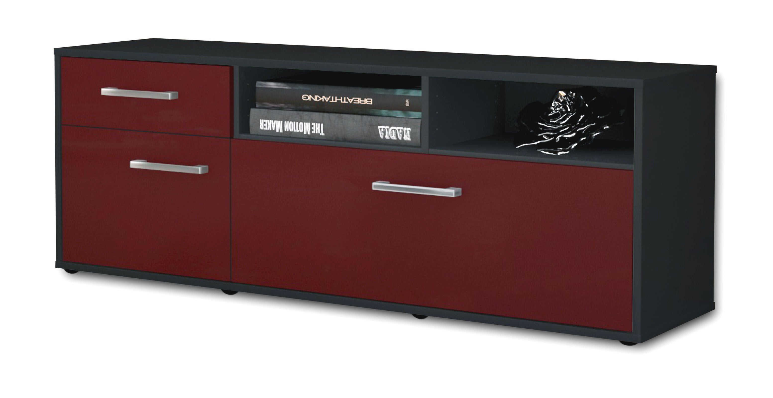 Lowboard - Amisa - Design Farbakzent - Freistehend mit Griffe 136 cm Anthrazit