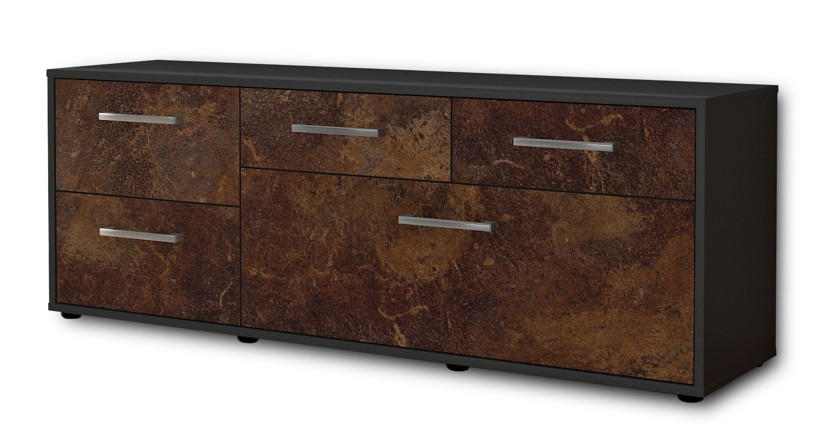 Lowboard - Anais - Design Industrie Stil - Freistehend mit Griffe 136 cm Anthrazit