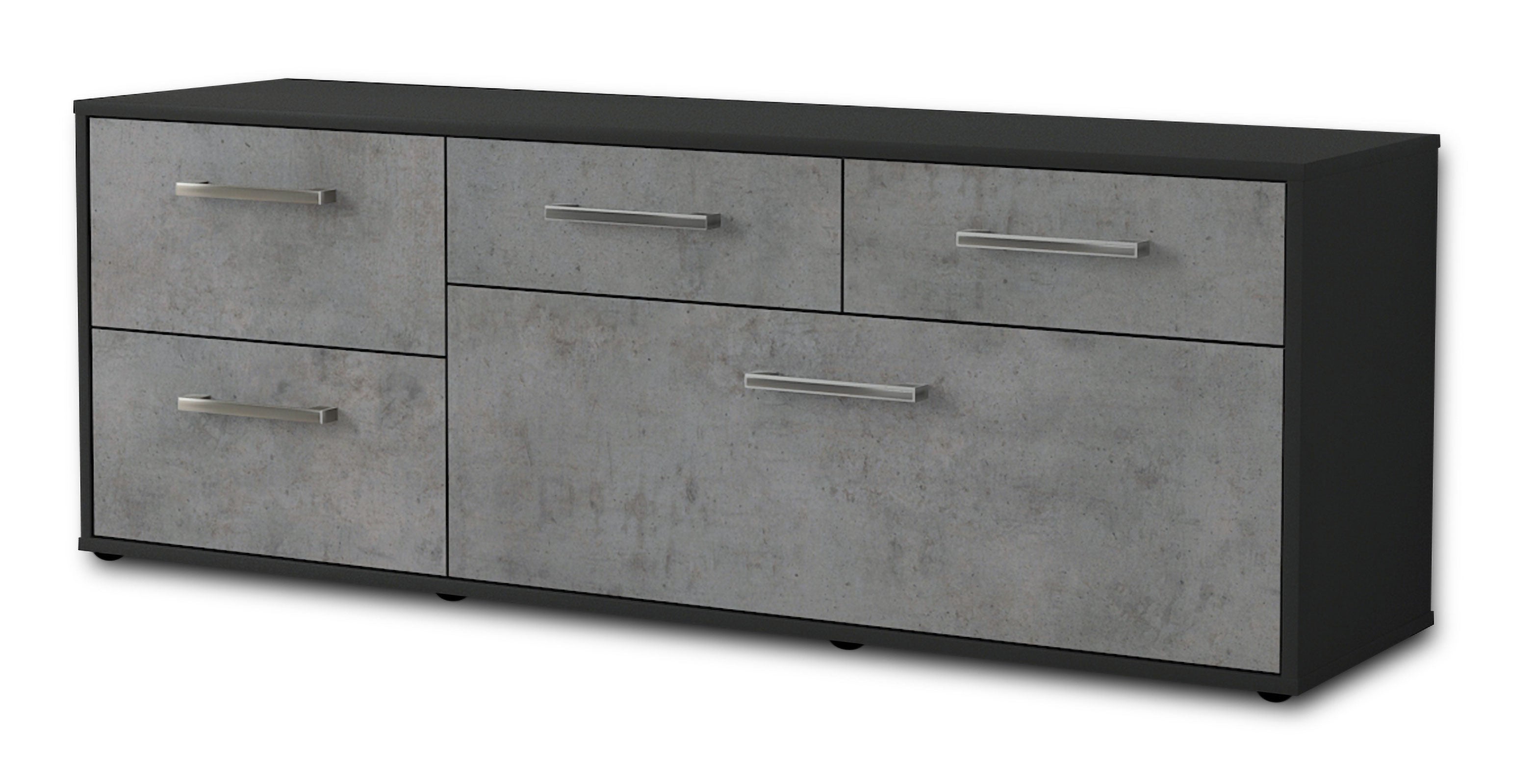 Lowboard - Anais - Design Industrie Stil - Freistehend mit Griffe 136 cm Anthrazit