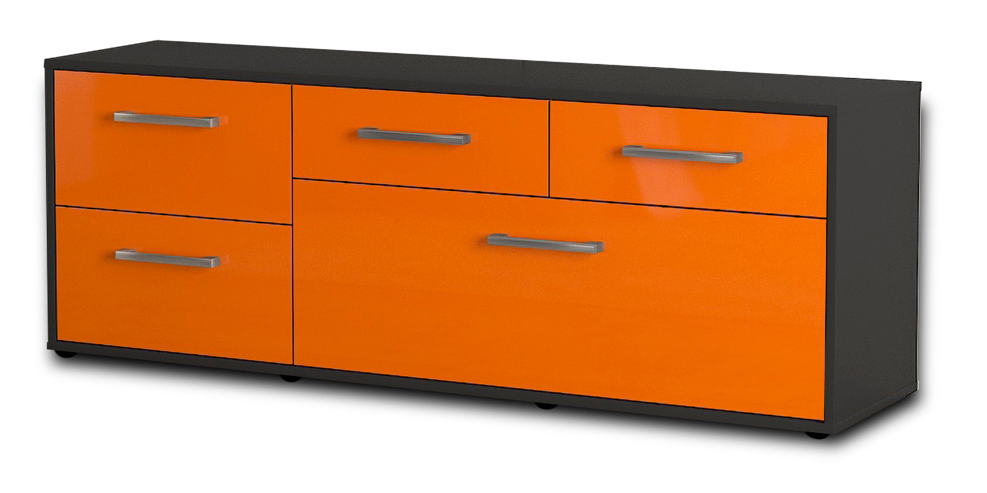 Lowboard - Anais - Design Hochglanz - Freistehend mit Griffe 136 cm Anthrazit