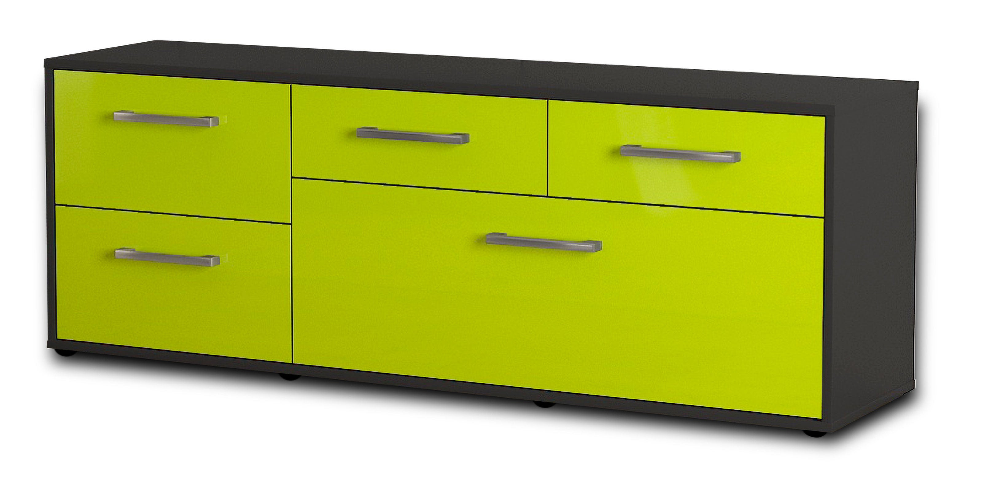 Lowboard - Anais - Design Hochglanz - Freistehend mit Griffe 136 cm Anthrazit