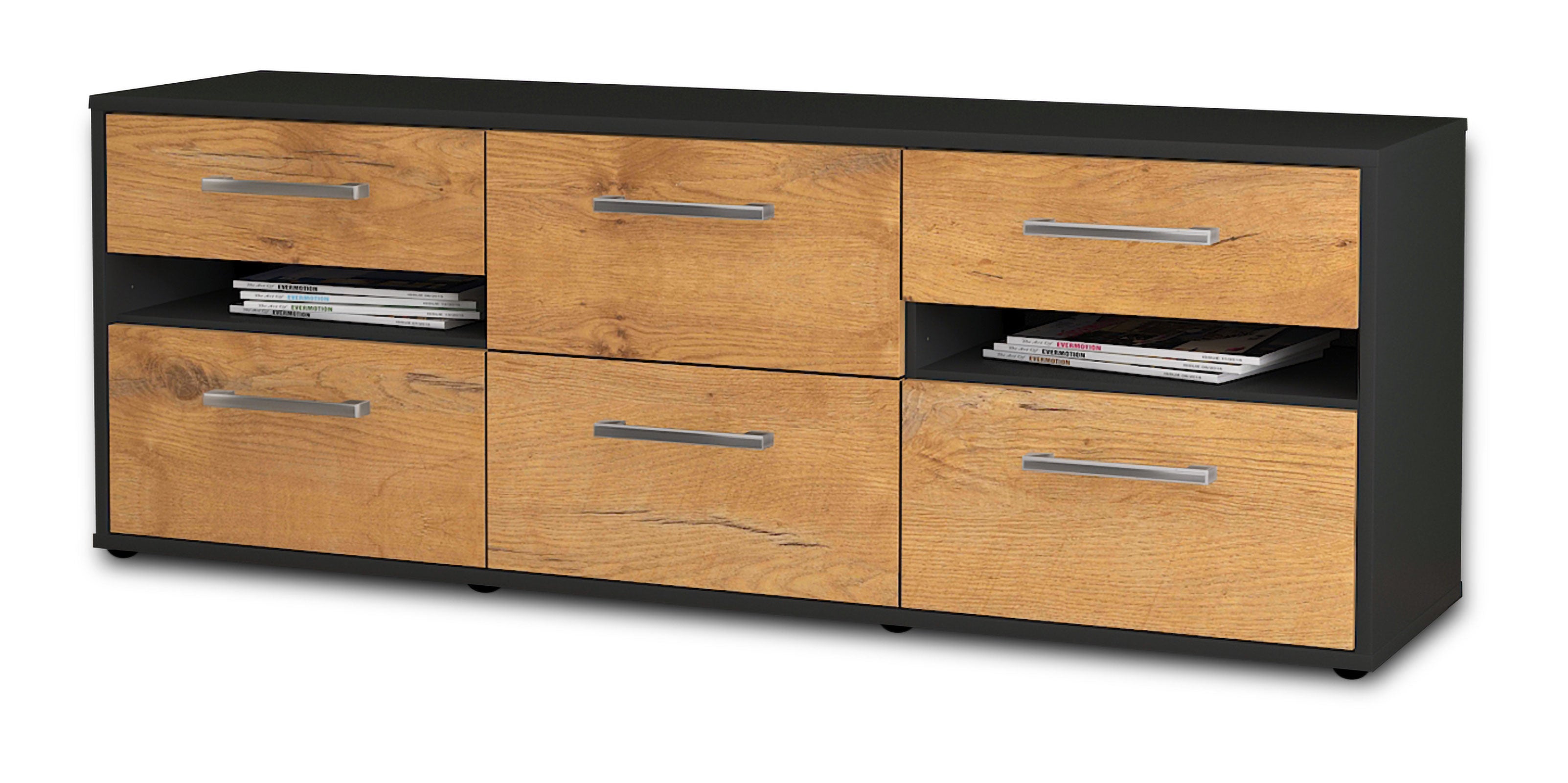 Lowboard - Andrea - Design Holzdekor - Freistehend mit Griffe 136 cm Anthrazit