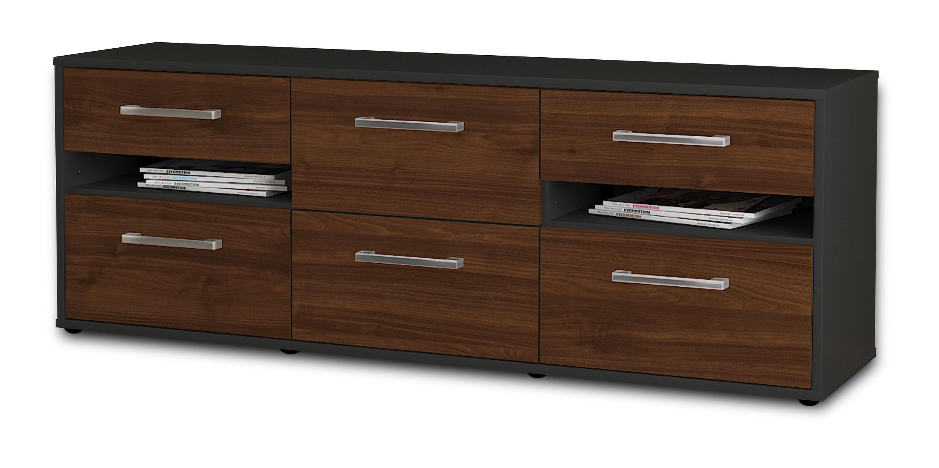 Lowboard - Andrea - Design Holzdekor - Freistehend mit Griffe 136 cm Anthrazit