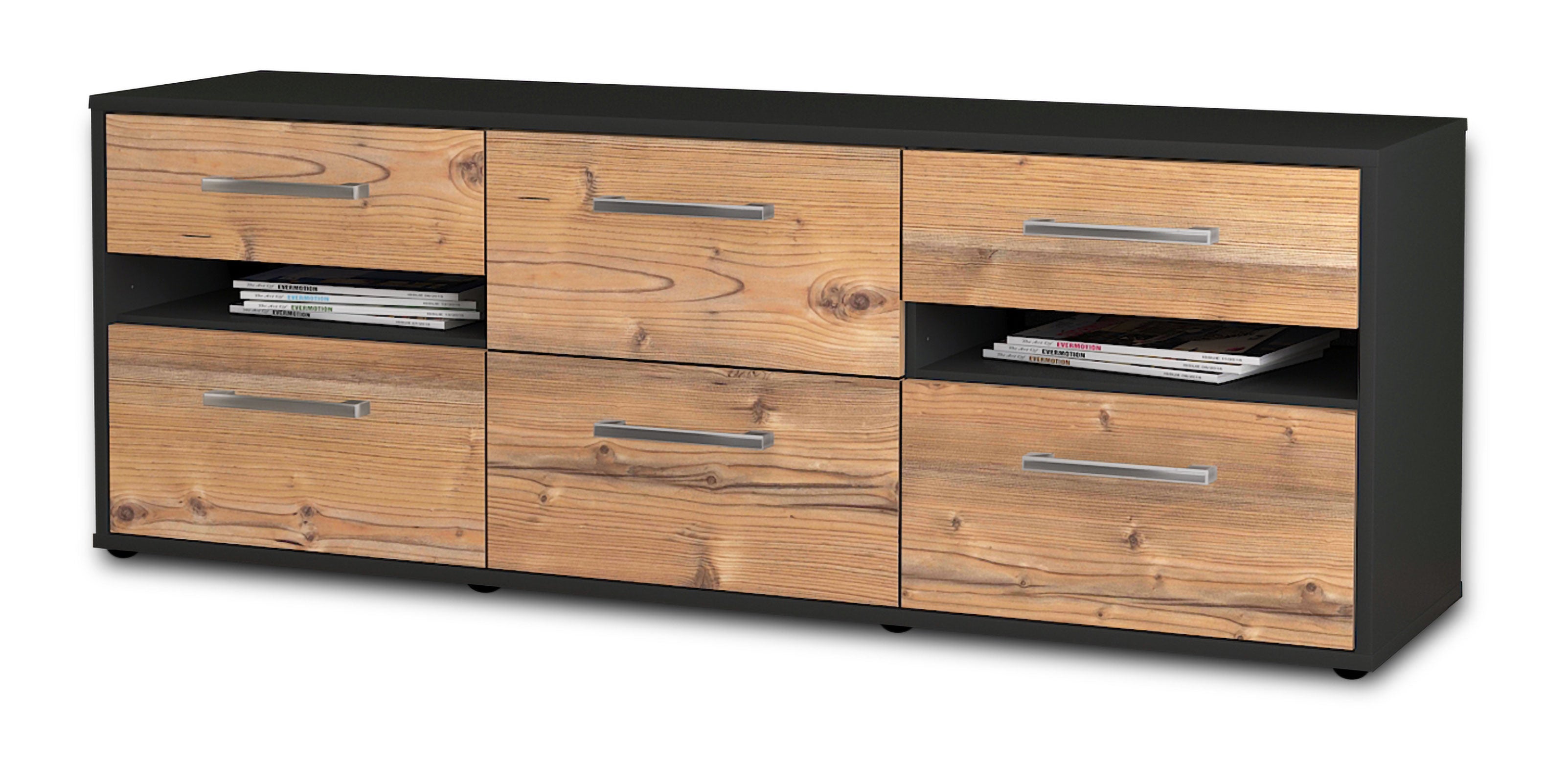 Lowboard - Andrea - Design Holzdekor - Freistehend mit Griffe 136 cm Anthrazit