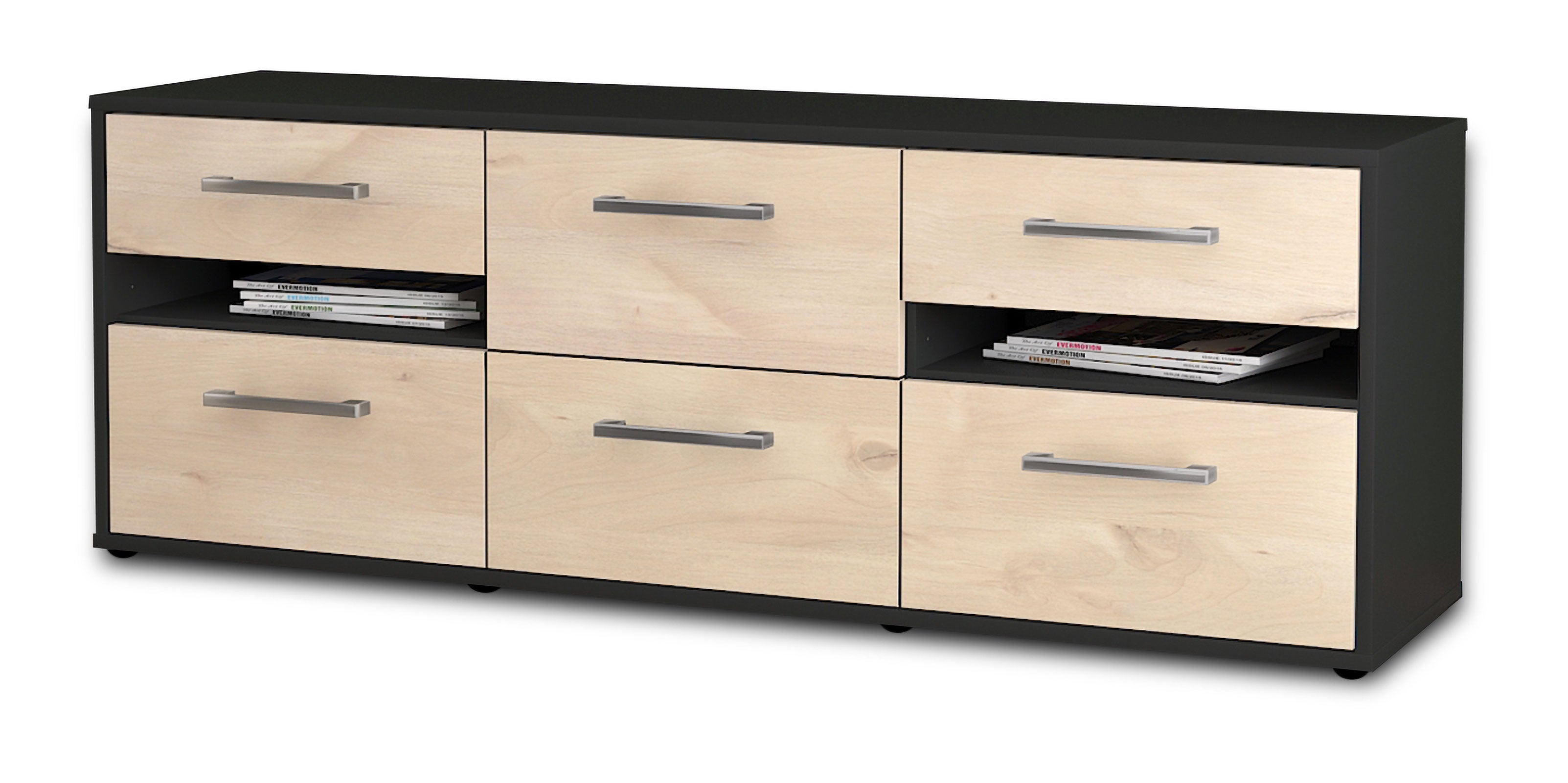 Lowboard - Andrea - Design Holzdekor - Freistehend mit Griffe 136 cm Anthrazit