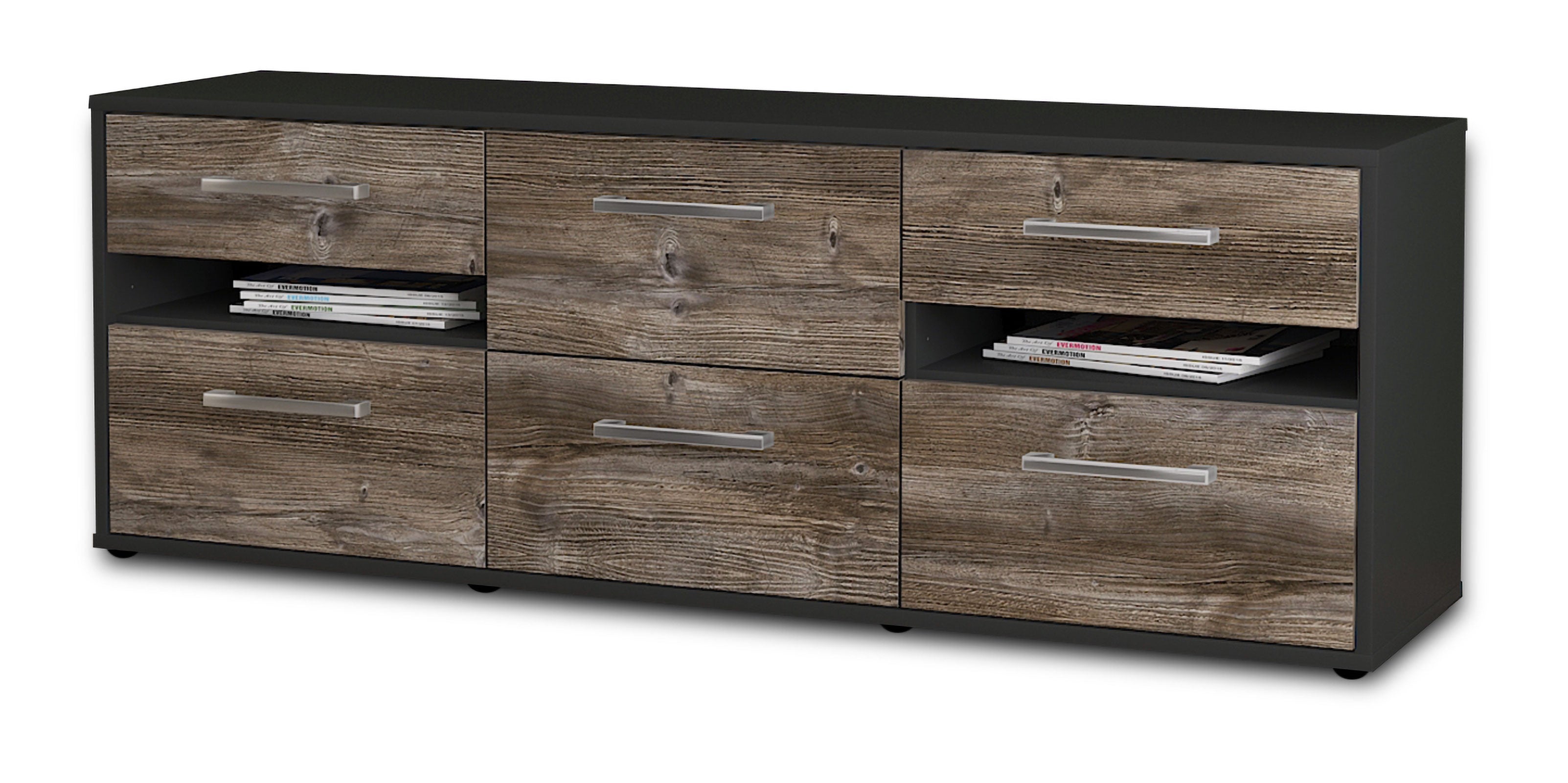 Lowboard - Andrea - Design Holzdekor - Freistehend mit Griffe 136 cm Anthrazit