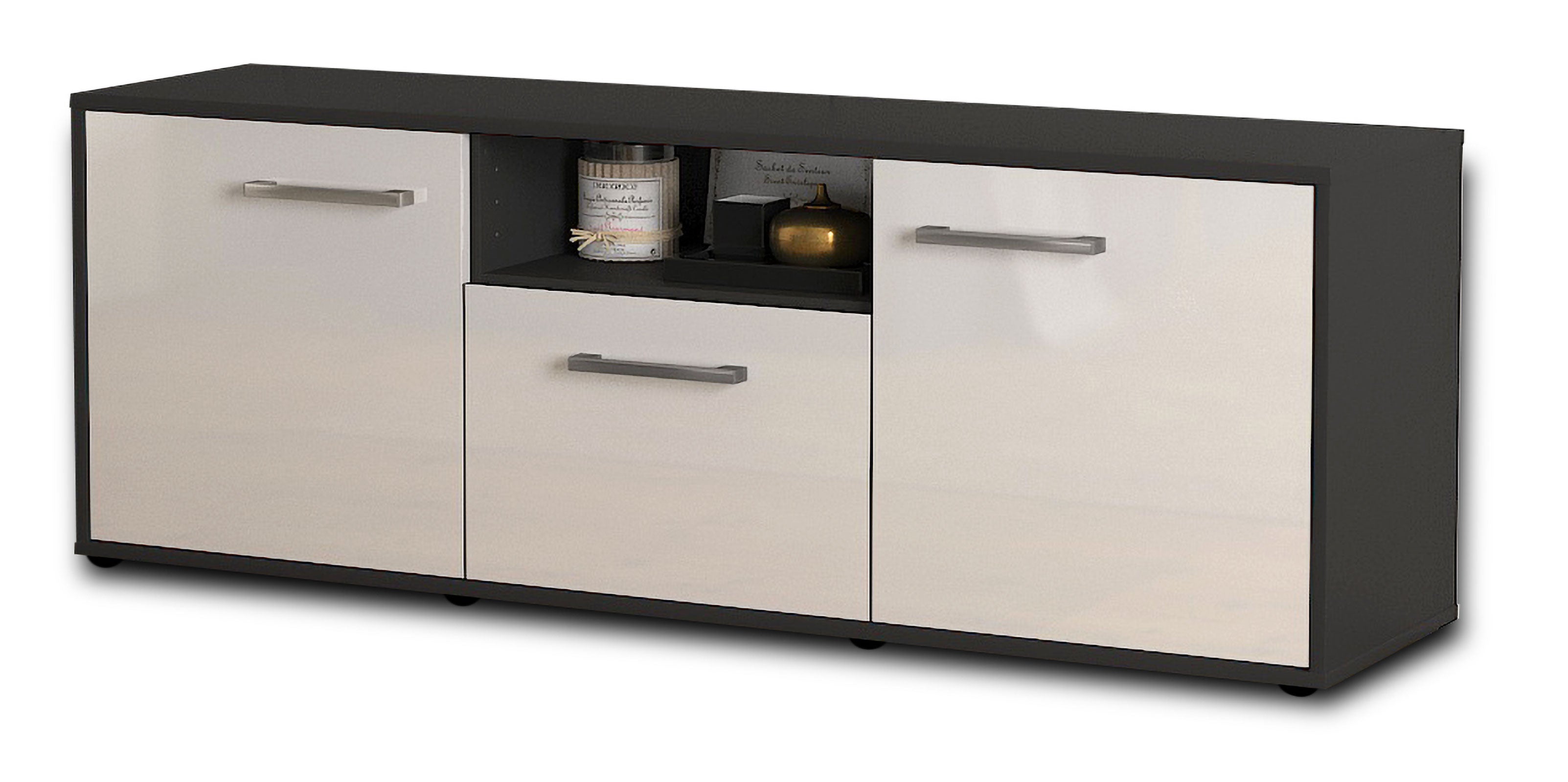 Lowboard - Andreana - Design Hochglanz - Freistehend mit Griffe 136 cm Anthrazit