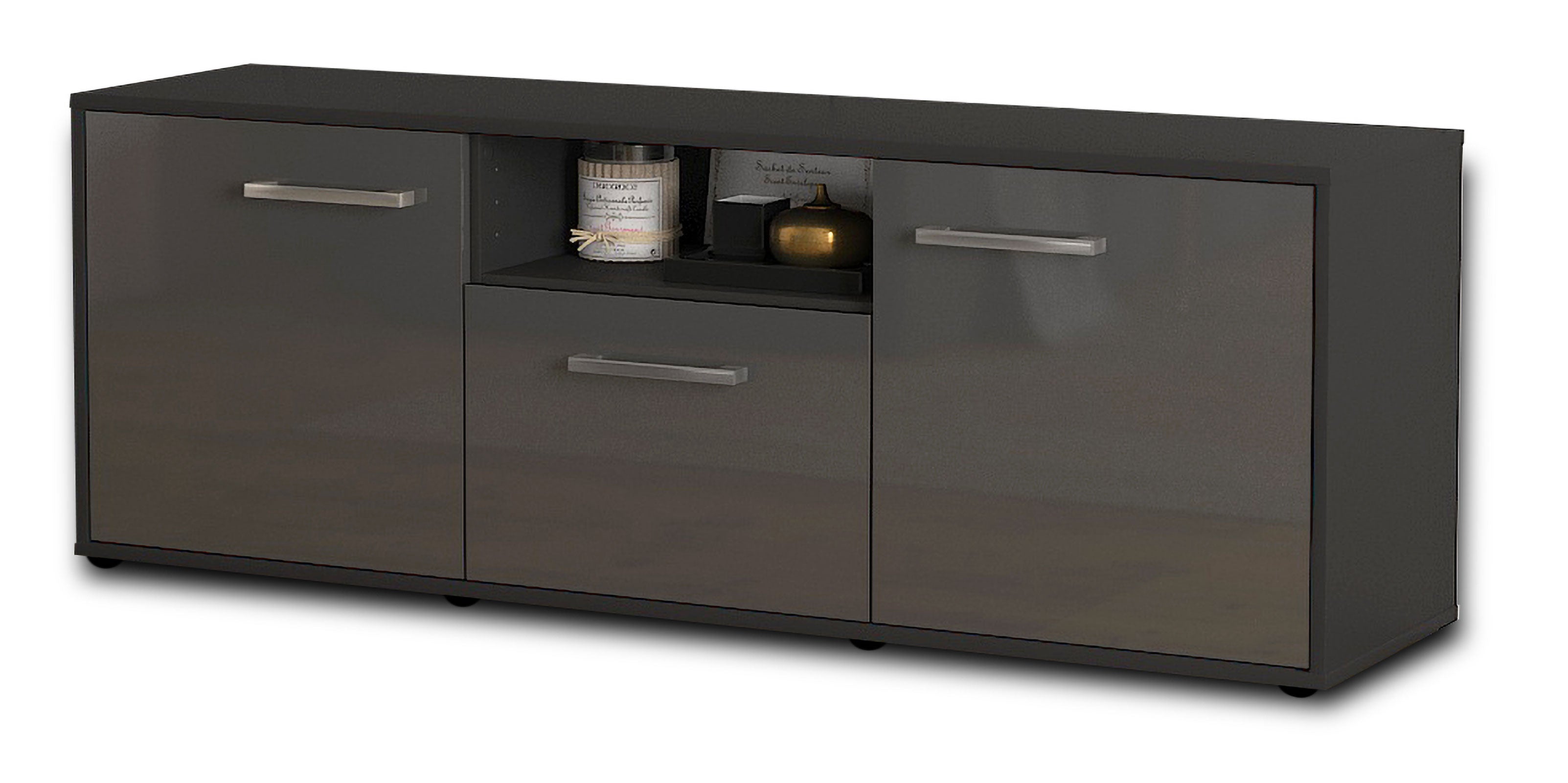 Lowboard - Andreana - Design Hochglanz - Freistehend mit Griffe 136 cm Anthrazit