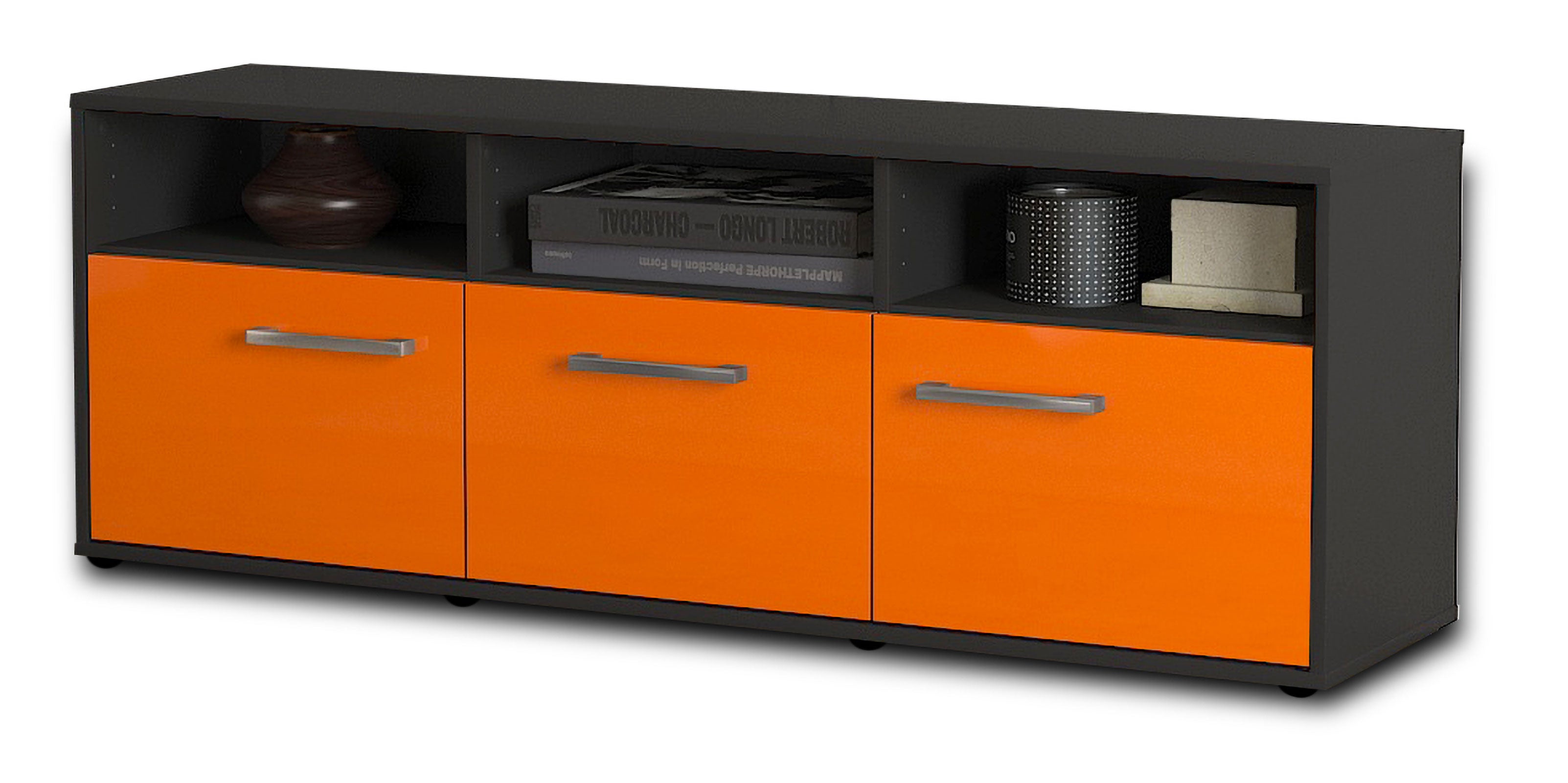 Lowboard - Andrina - Design Hochglanz - Freistehend mit Griffe 136 cm Anthrazit