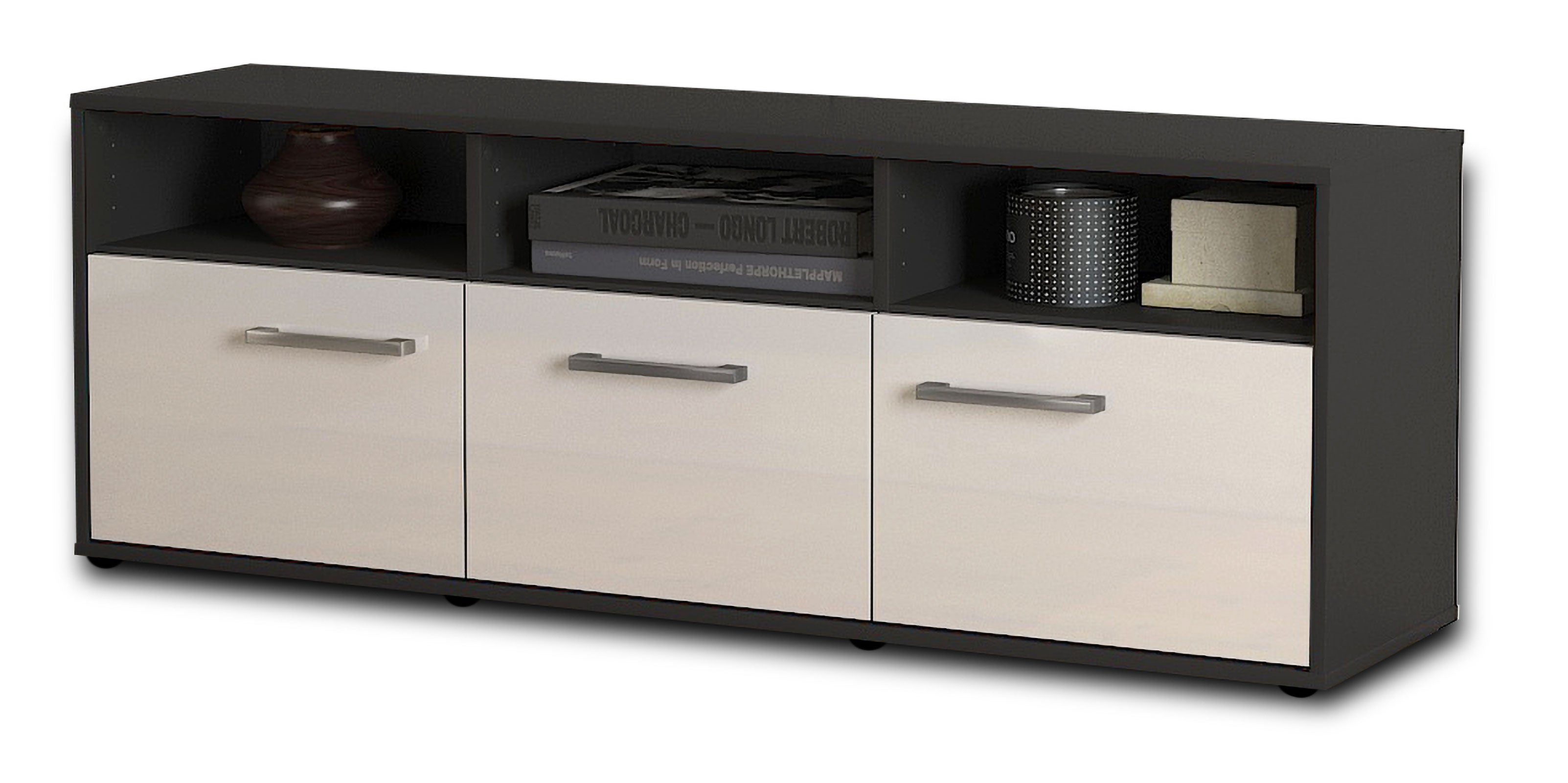 Lowboard - Andrina - Design Hochglanz - Freistehend mit Griffe 136 cm Anthrazit