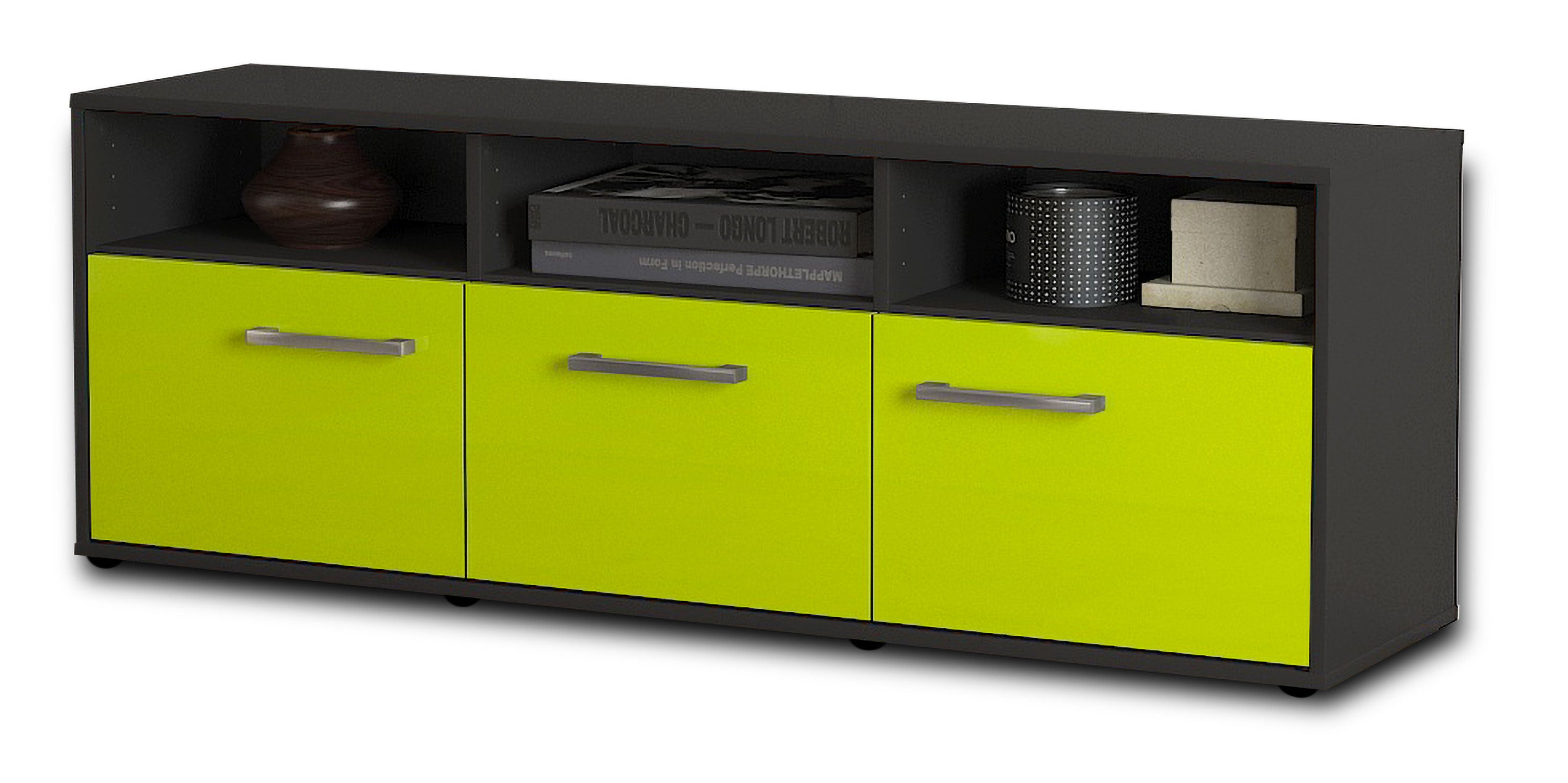 Lowboard - Andrina - Design Hochglanz - Freistehend mit Griffe 136 cm Anthrazit