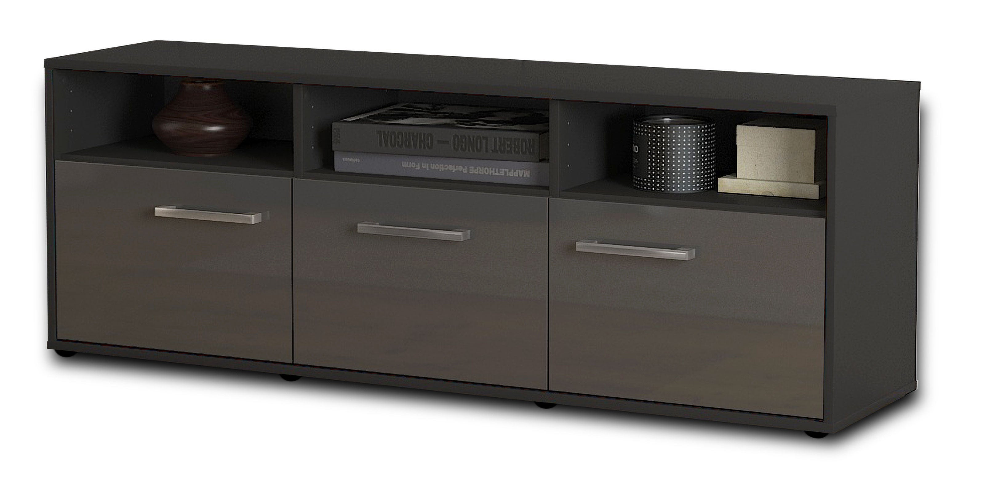 Lowboard - Andrina - Design Hochglanz - Freistehend mit Griffe 136 cm Anthrazit