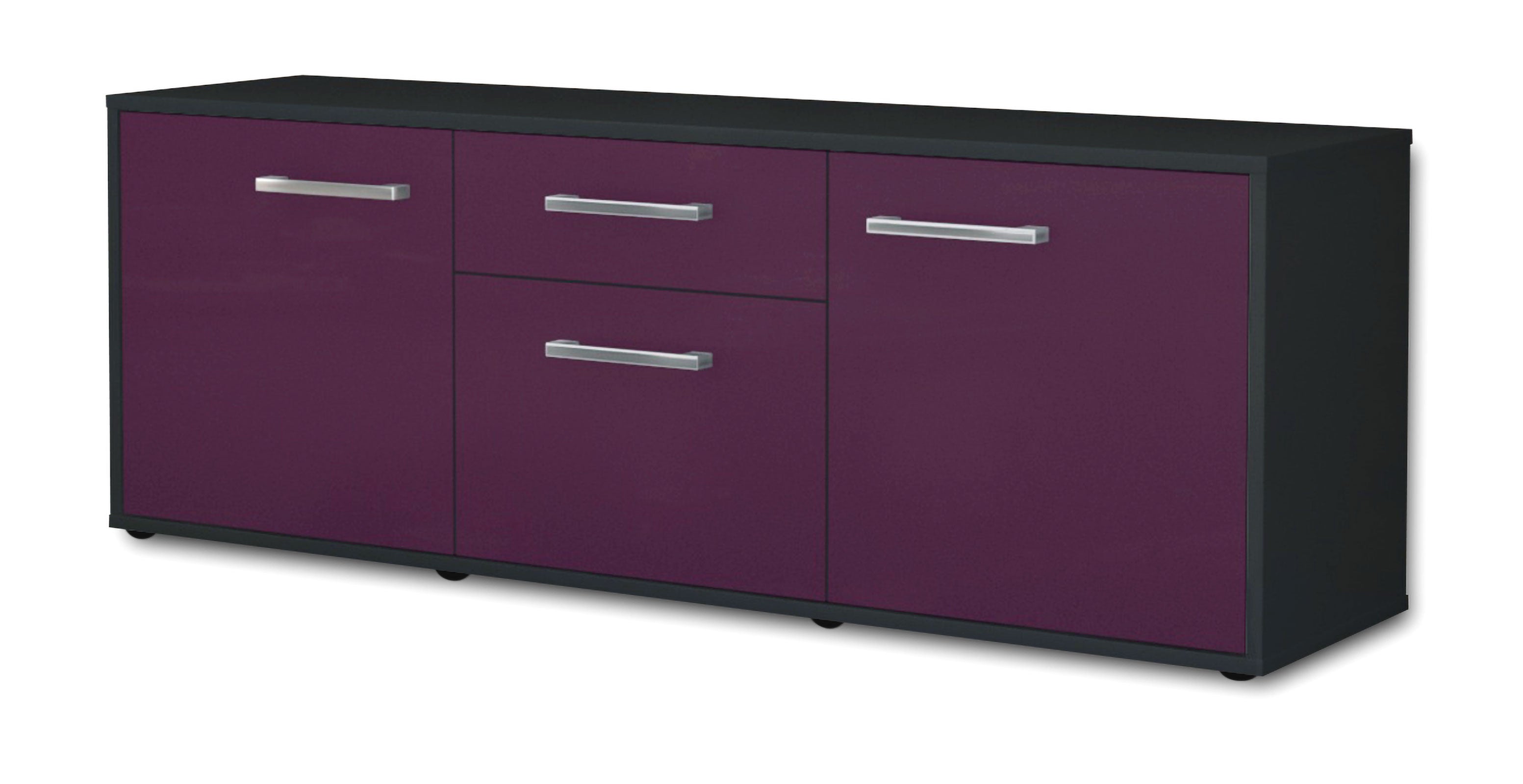 Lowboard - Anella - Design Farbakzent - Freistehend mit Griffe 136 cm Anthrazit