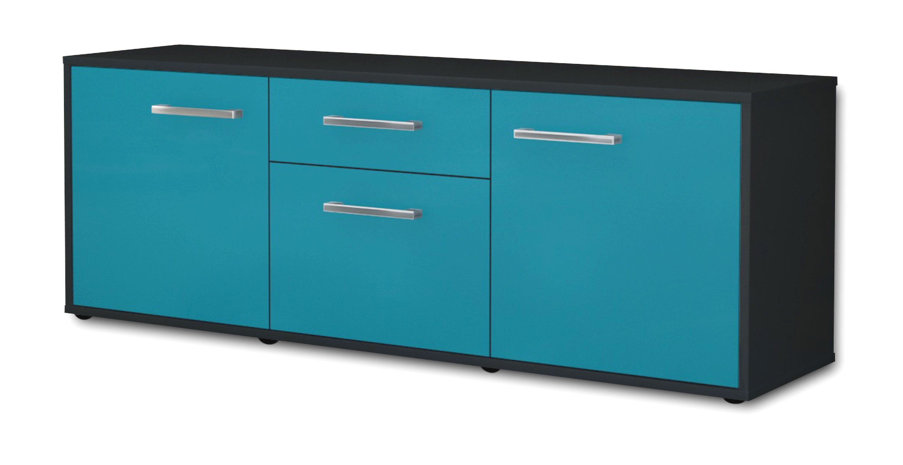 Lowboard - Anella - Design Farbakzent - Freistehend mit Griffe 136 cm Anthrazit